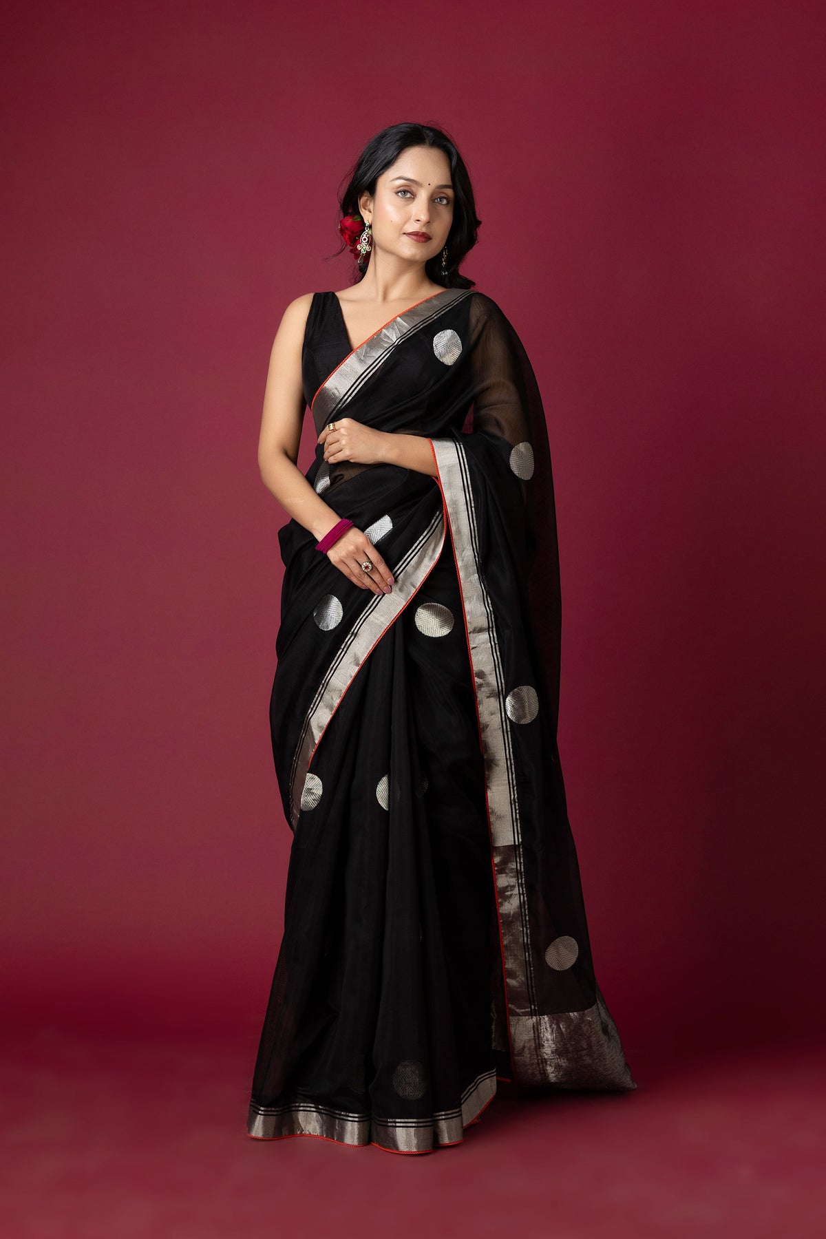 Black Chanderi Silk Zari Saree