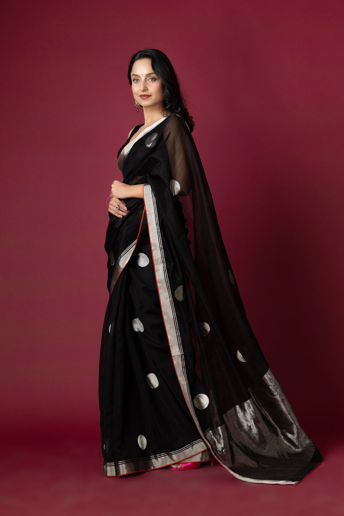 Black Chanderi Silk Zari Saree