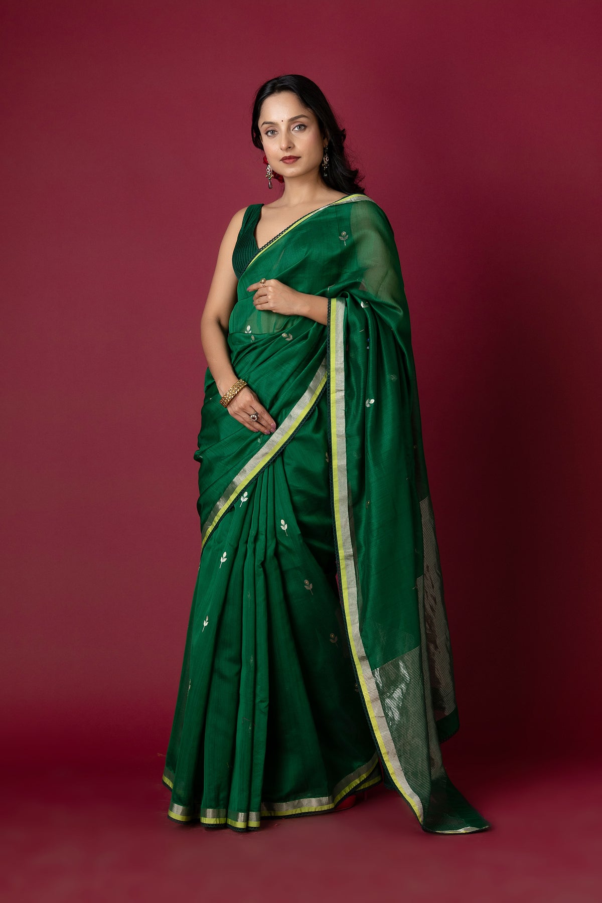 Green Chanderi Silk Zari Saree