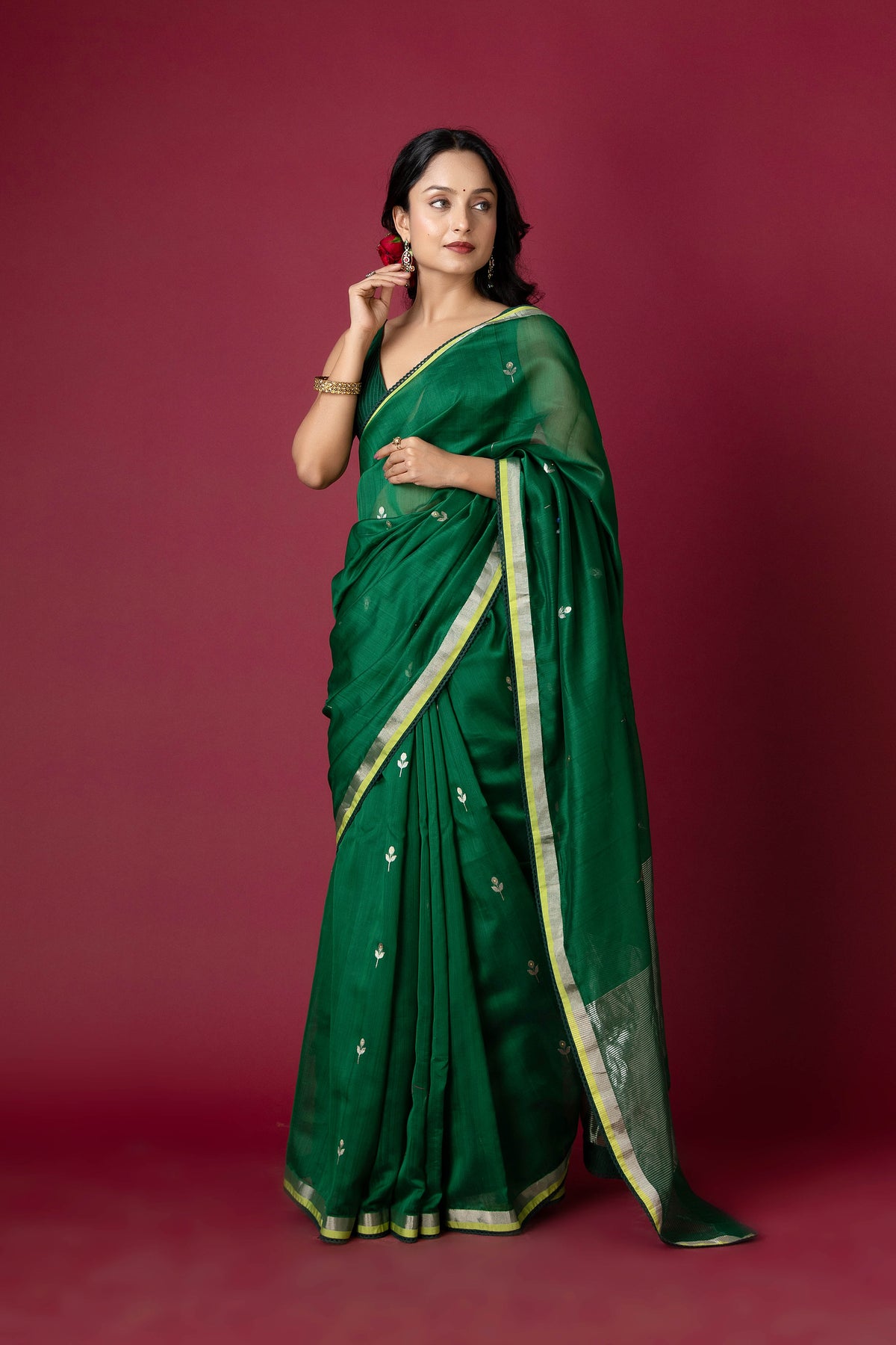Green Chanderi Silk Zari Saree