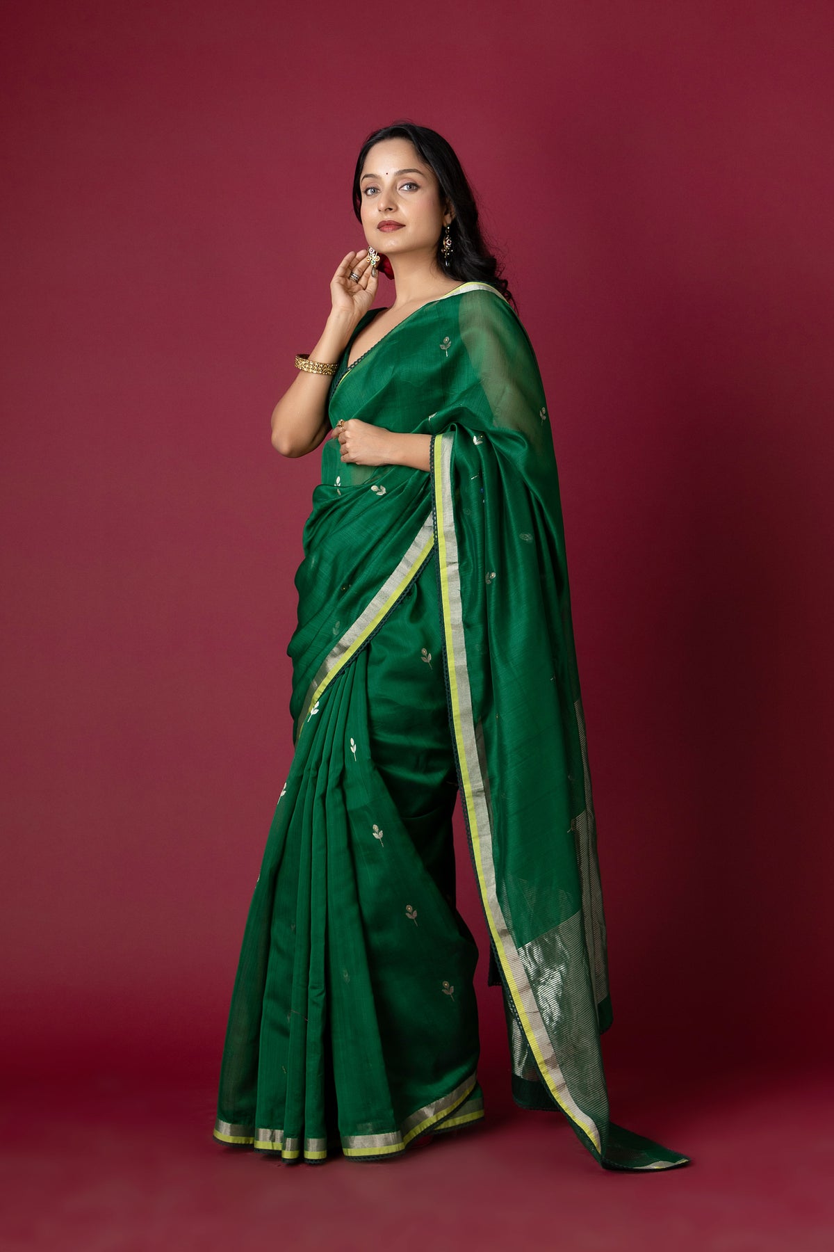 Green Chanderi Silk Zari Saree