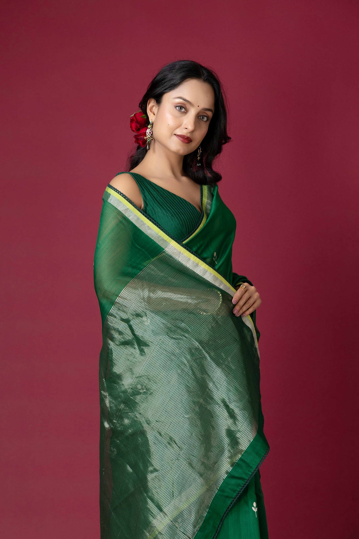 Green Chanderi Silk Zari Saree