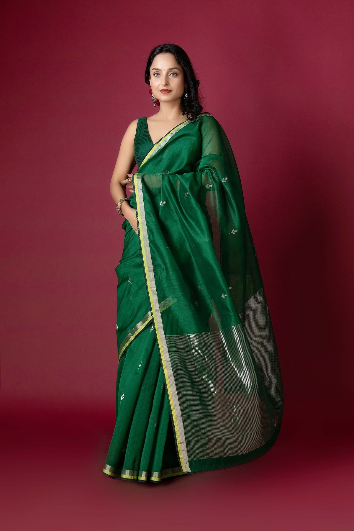 Green Chanderi Silk Zari Saree