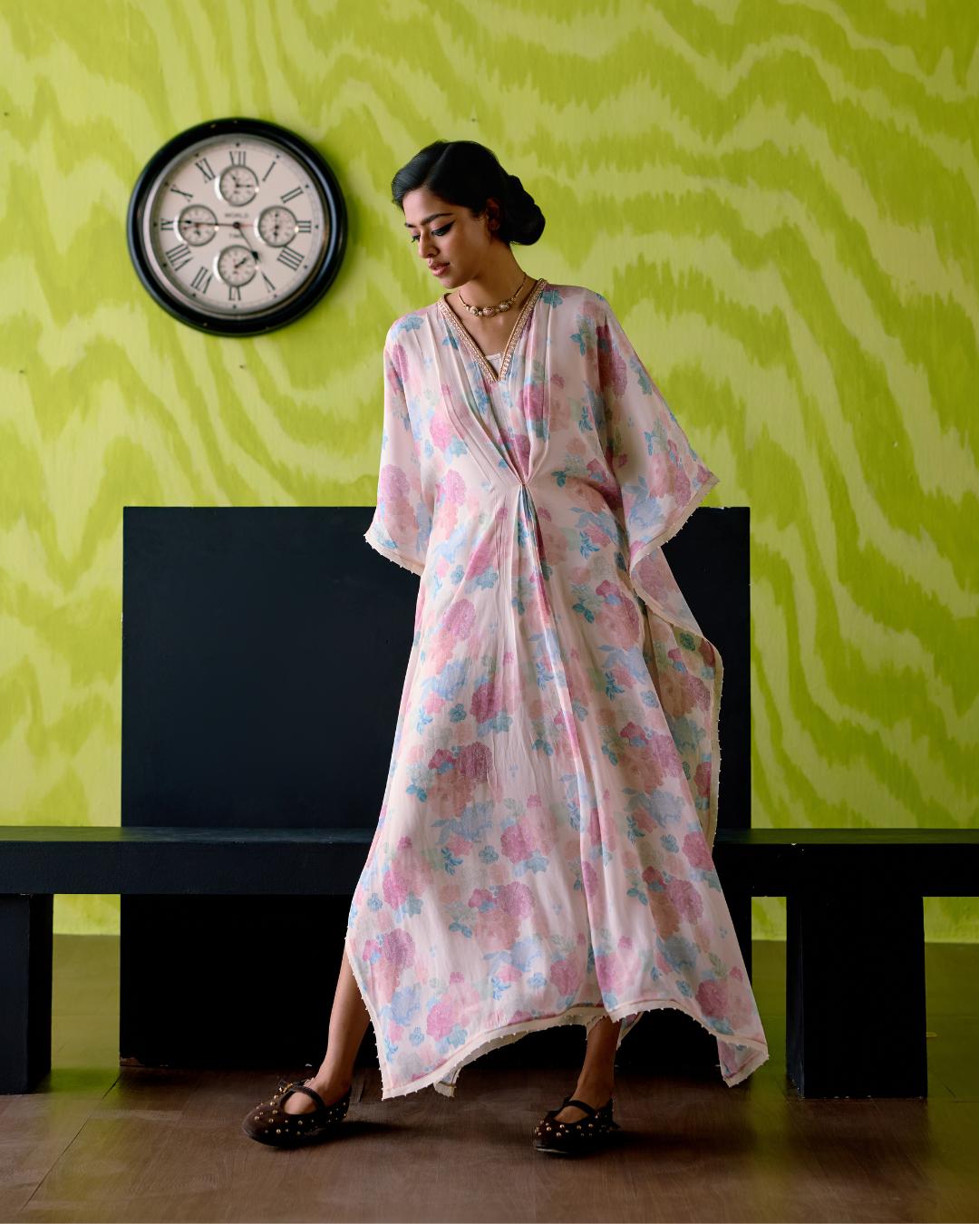 Ivory Floral Printed Kaftan