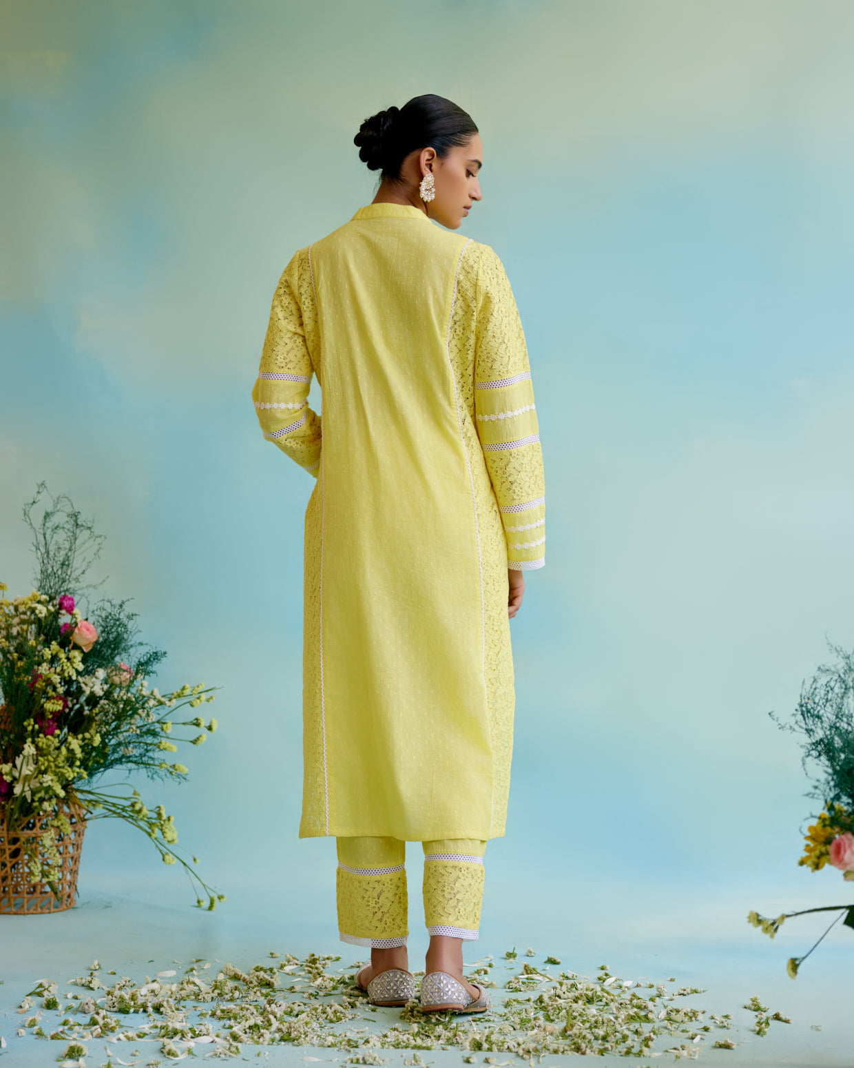 Daylily Kurta in Cotton Dobby and Schiffli fabric with Delicate Lace Detaling