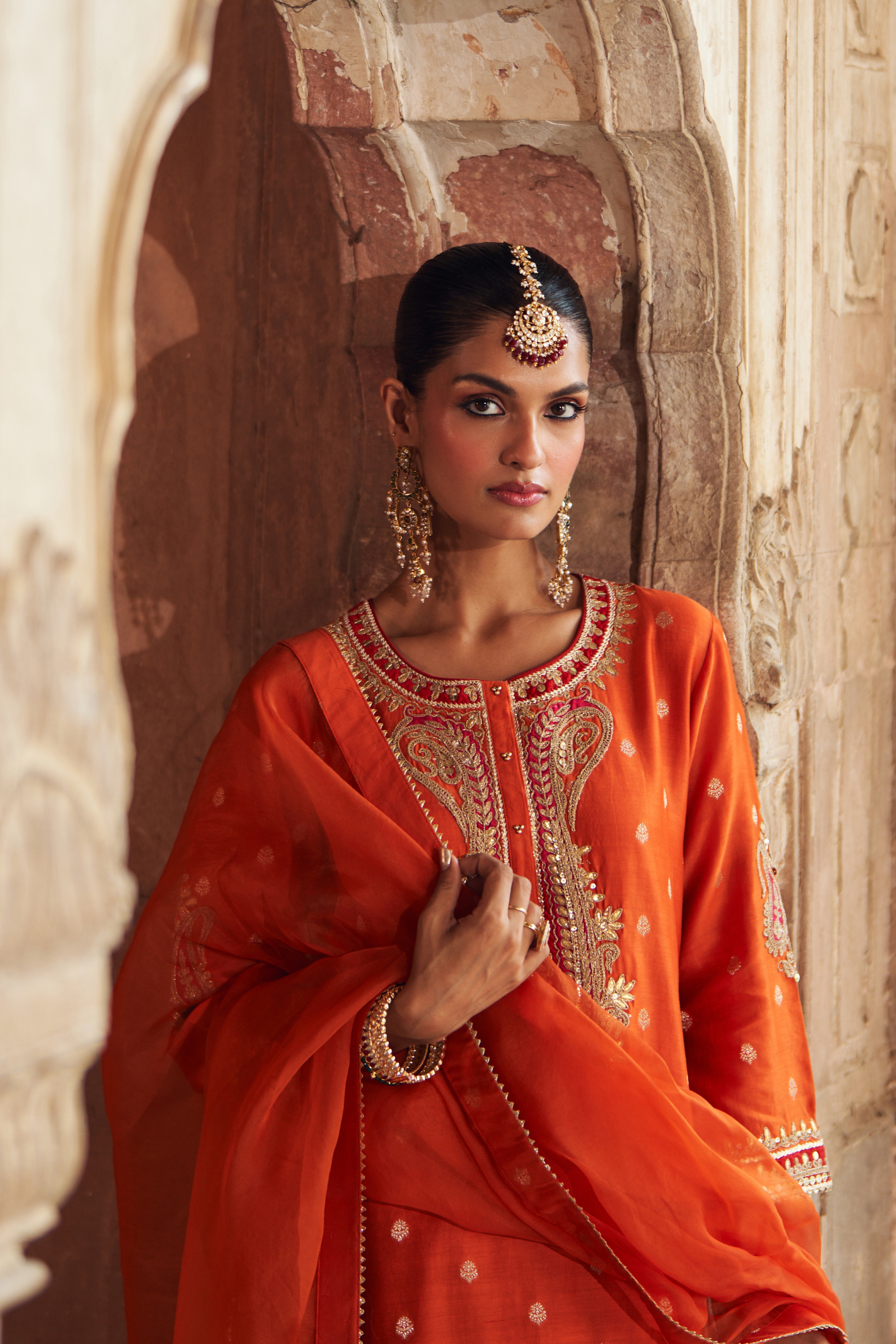 FAHMIDA - BURNT ORANGE SHORT KURTA WITH SALWAR