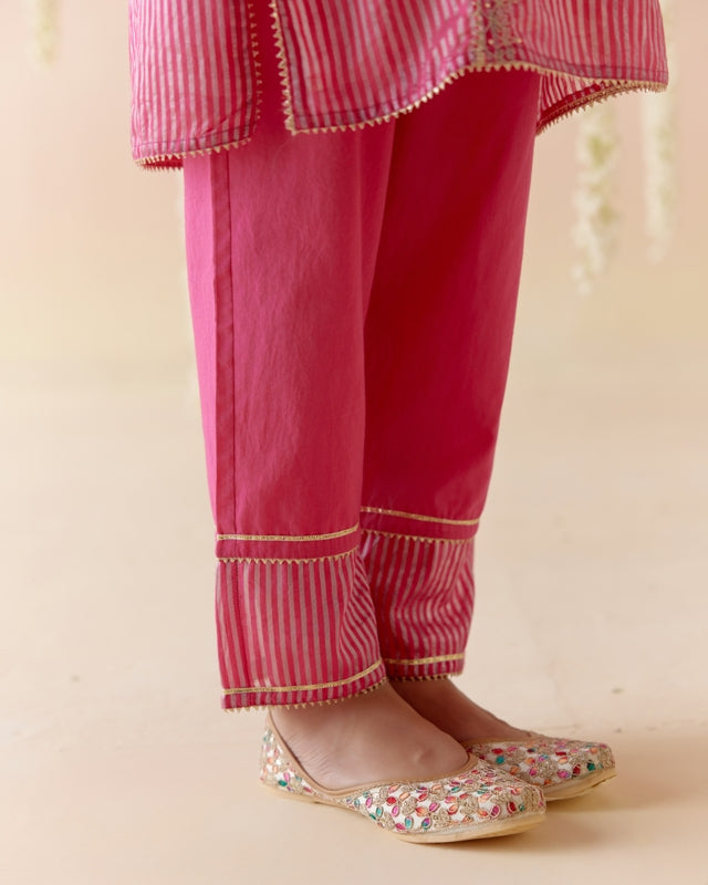 Fuchsia Rose Tissue Kurta with
Narrow Pants & Dupatta - Set of 3