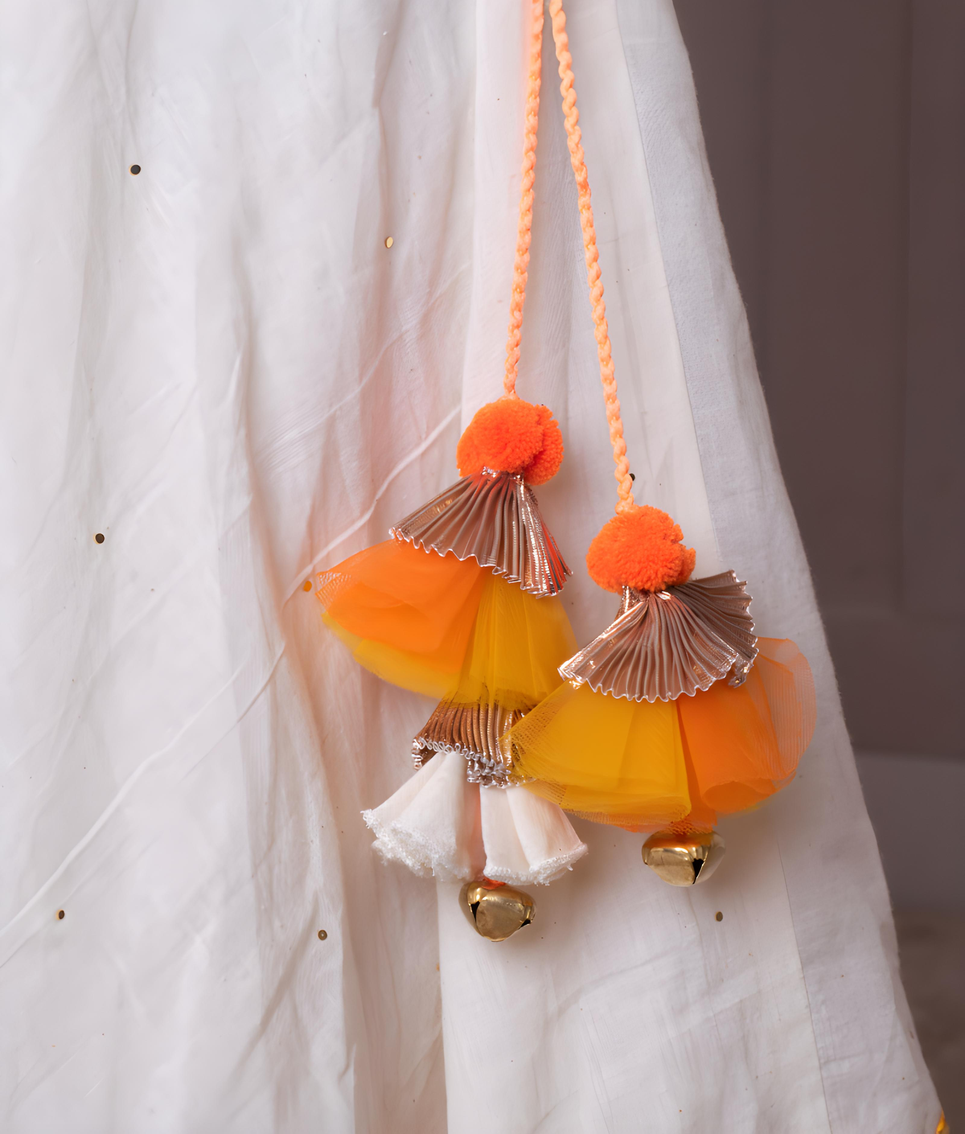 Off white Faux Mukaish work Top & Skirt for Girls