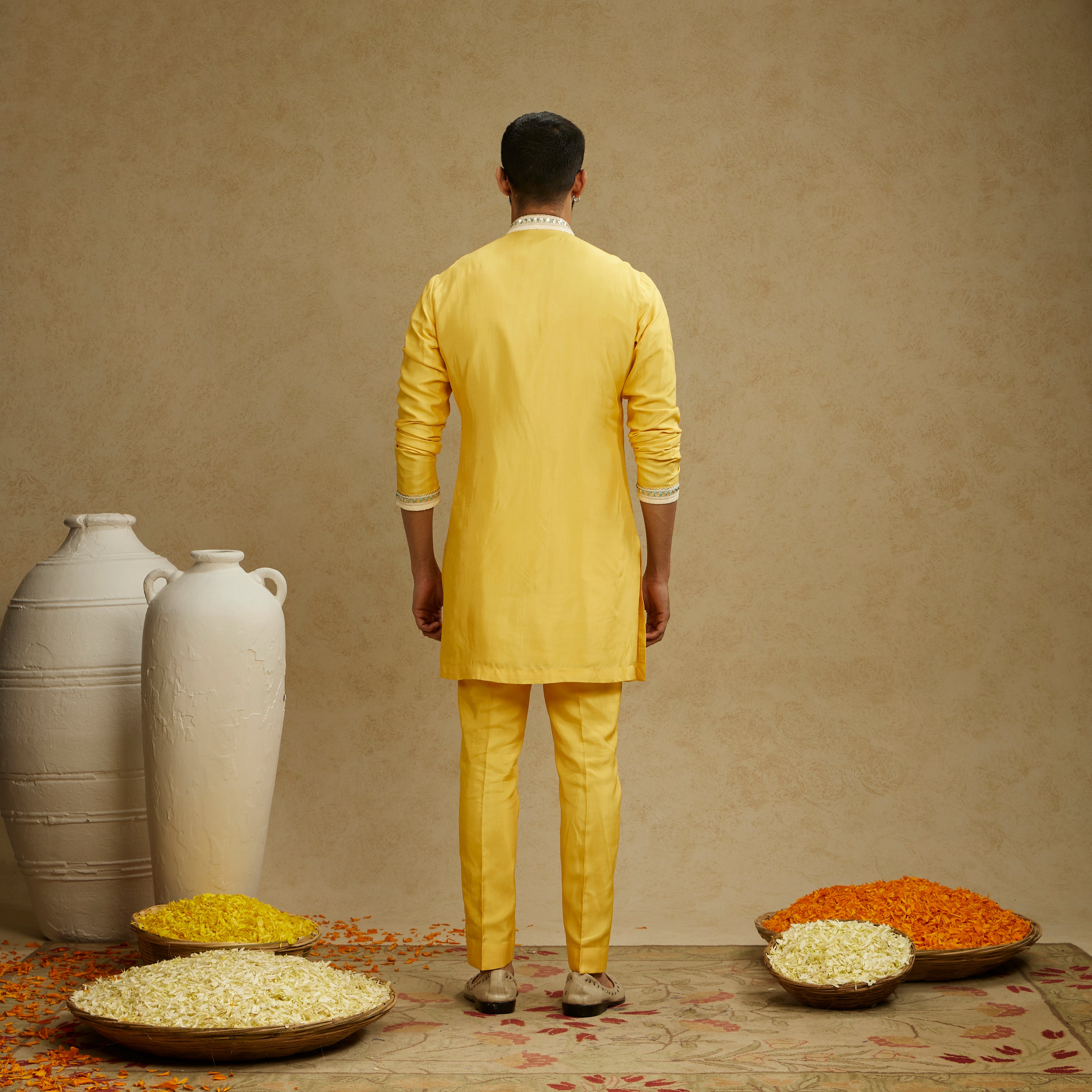 Dandelion Yellow Front Open Threadwork Kurta with Pants