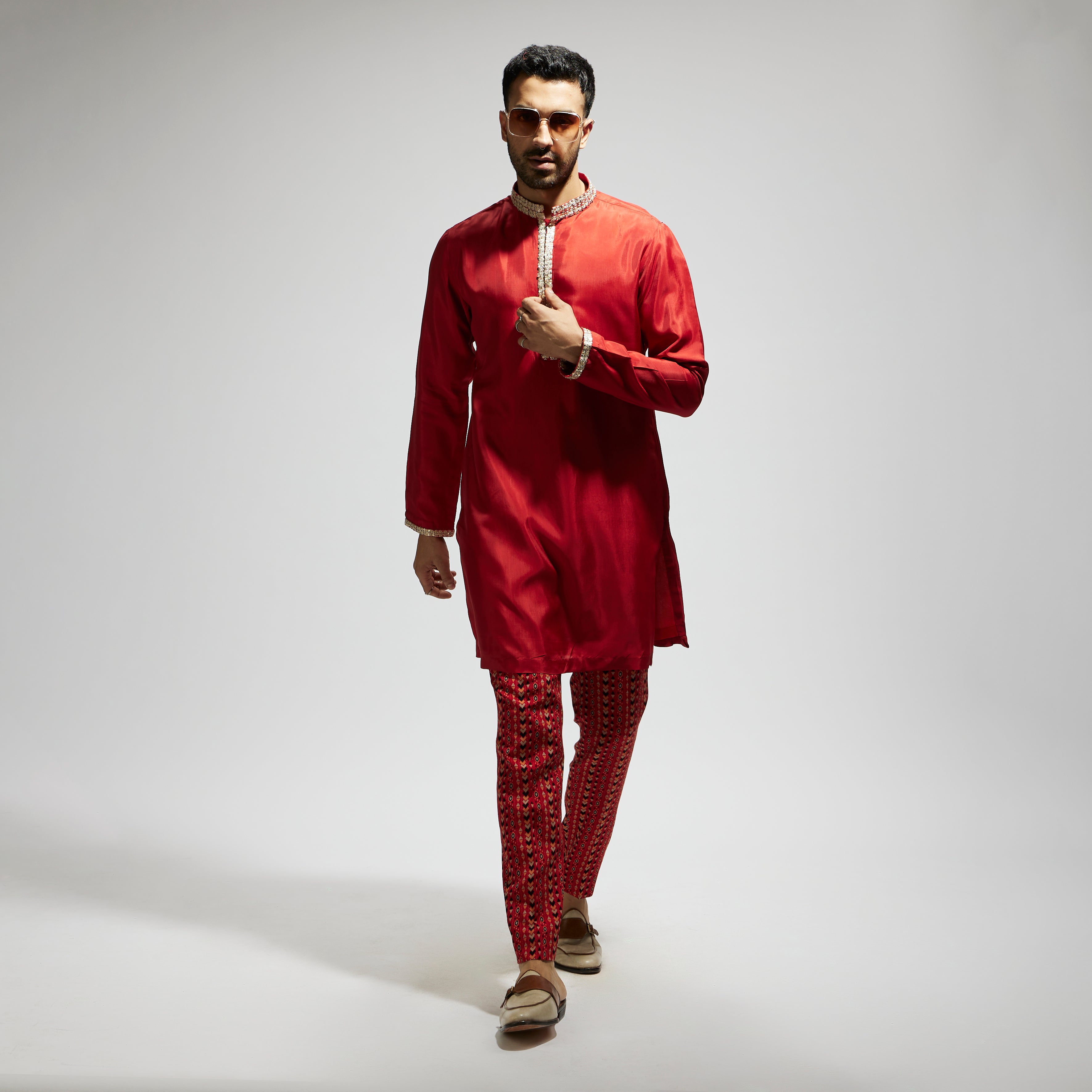 ORANGE SOLID KURTA WITH ORANGE BOHO PRINTED PANTS