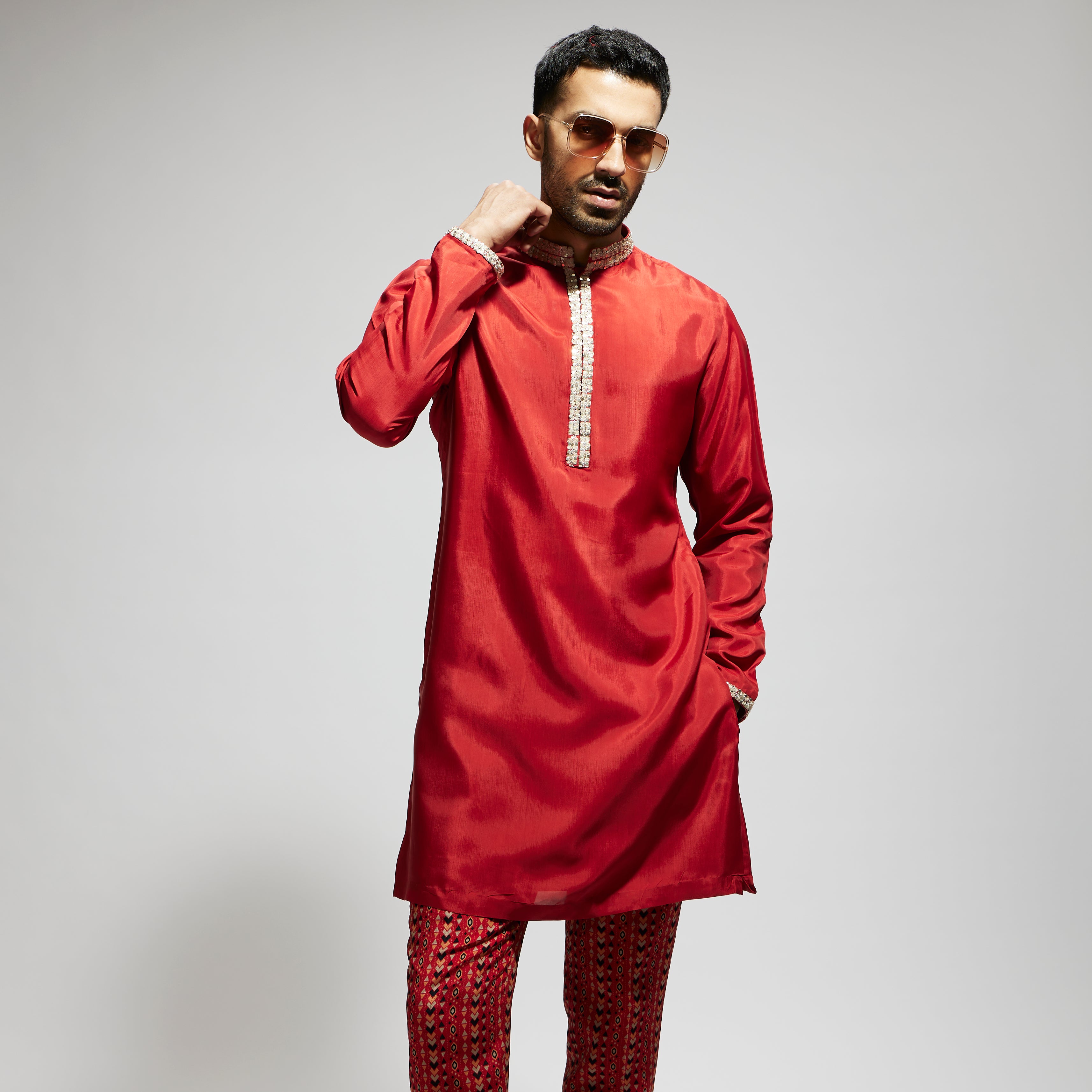 ORANGE SOLID KURTA WITH ORANGE BOHO PRINTED PANTS