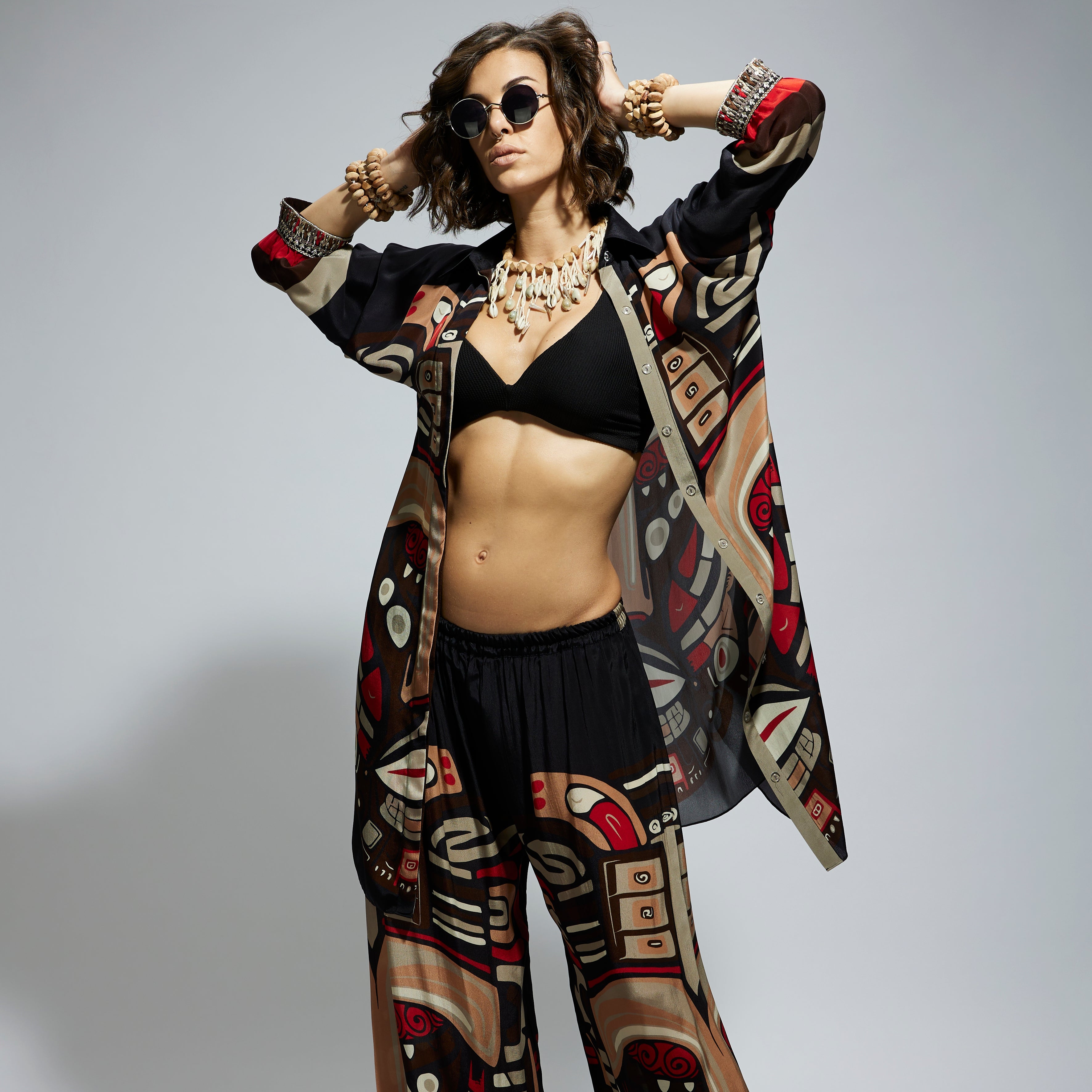 BLUE MASK PRINT OVERSIZED COORD SET