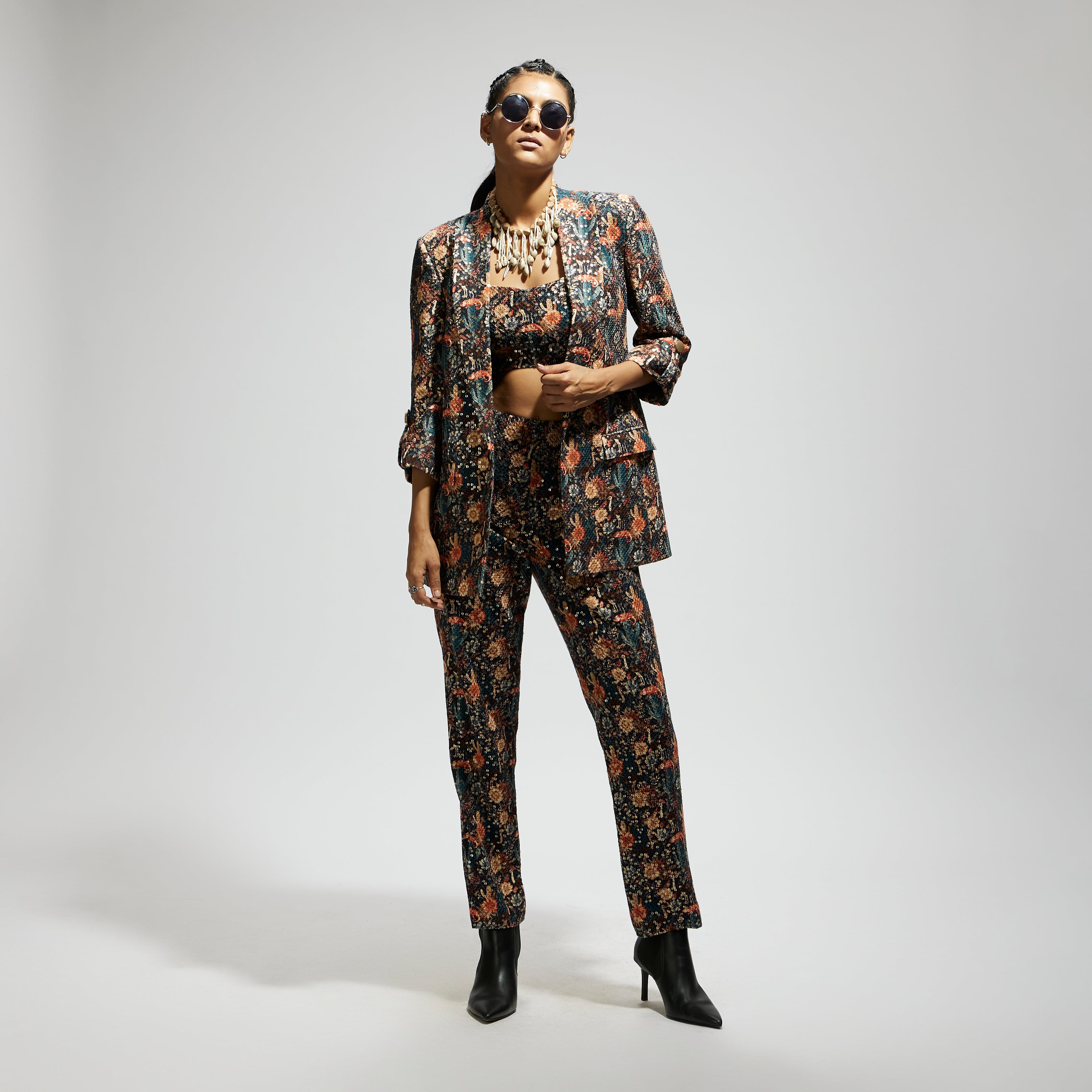 BLACK JAAL EMBELLISHED BLAZER SET