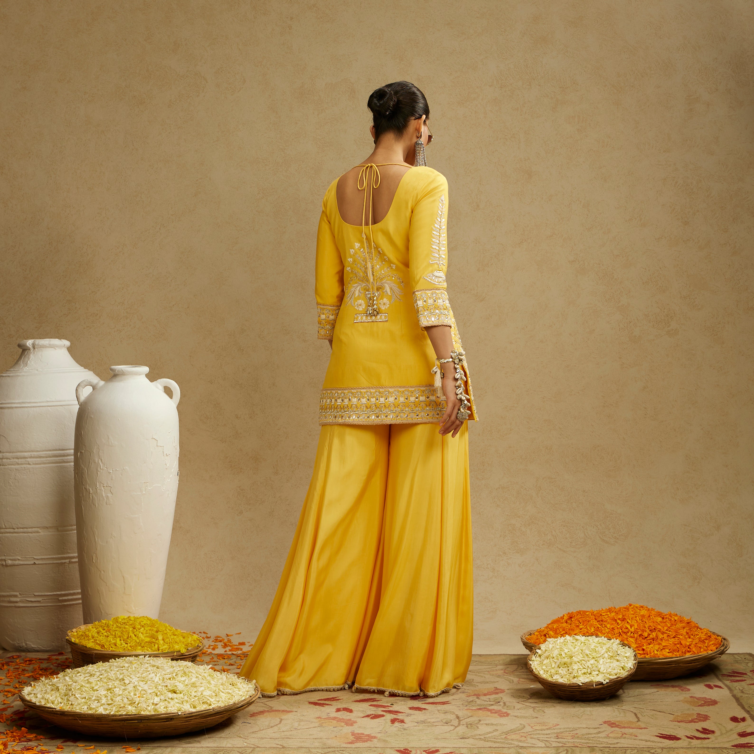 Dandelion Yellow Embellished Butta Kurta with Pants and Stripe Dupatta
