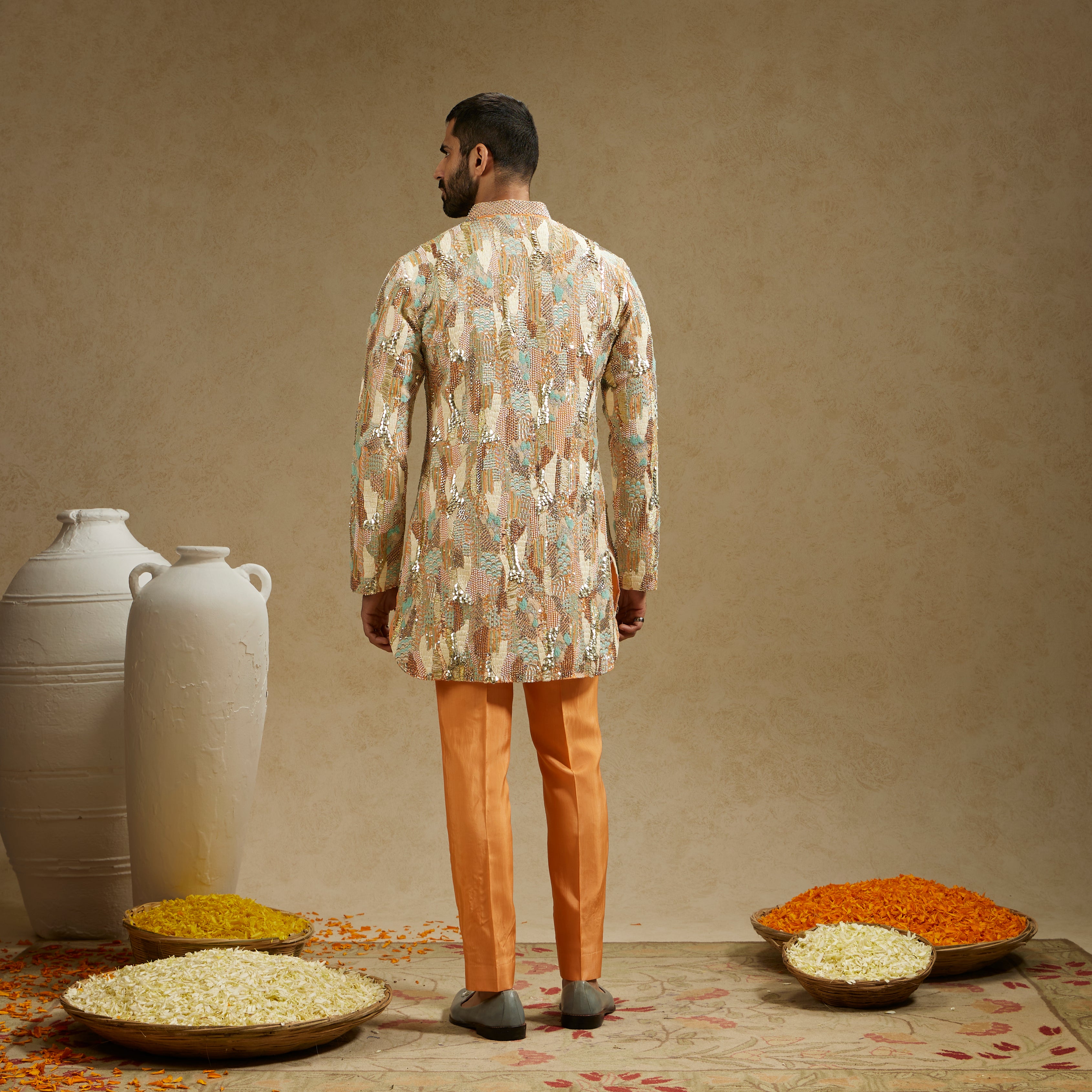 Orange Embellished Kurta Set