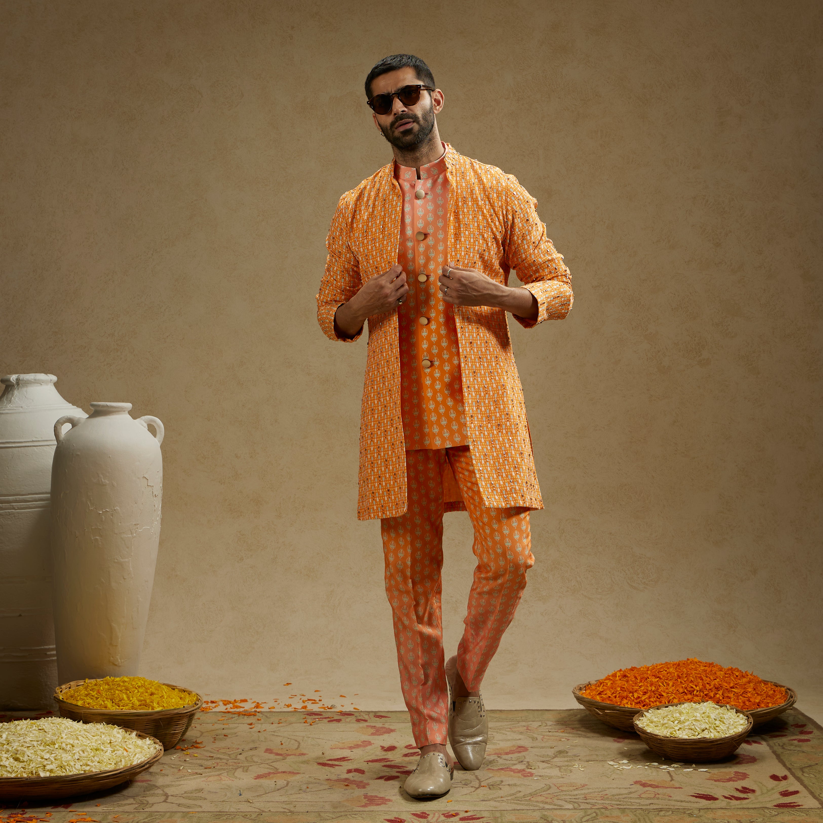 Orange Geo Embellished Jacket