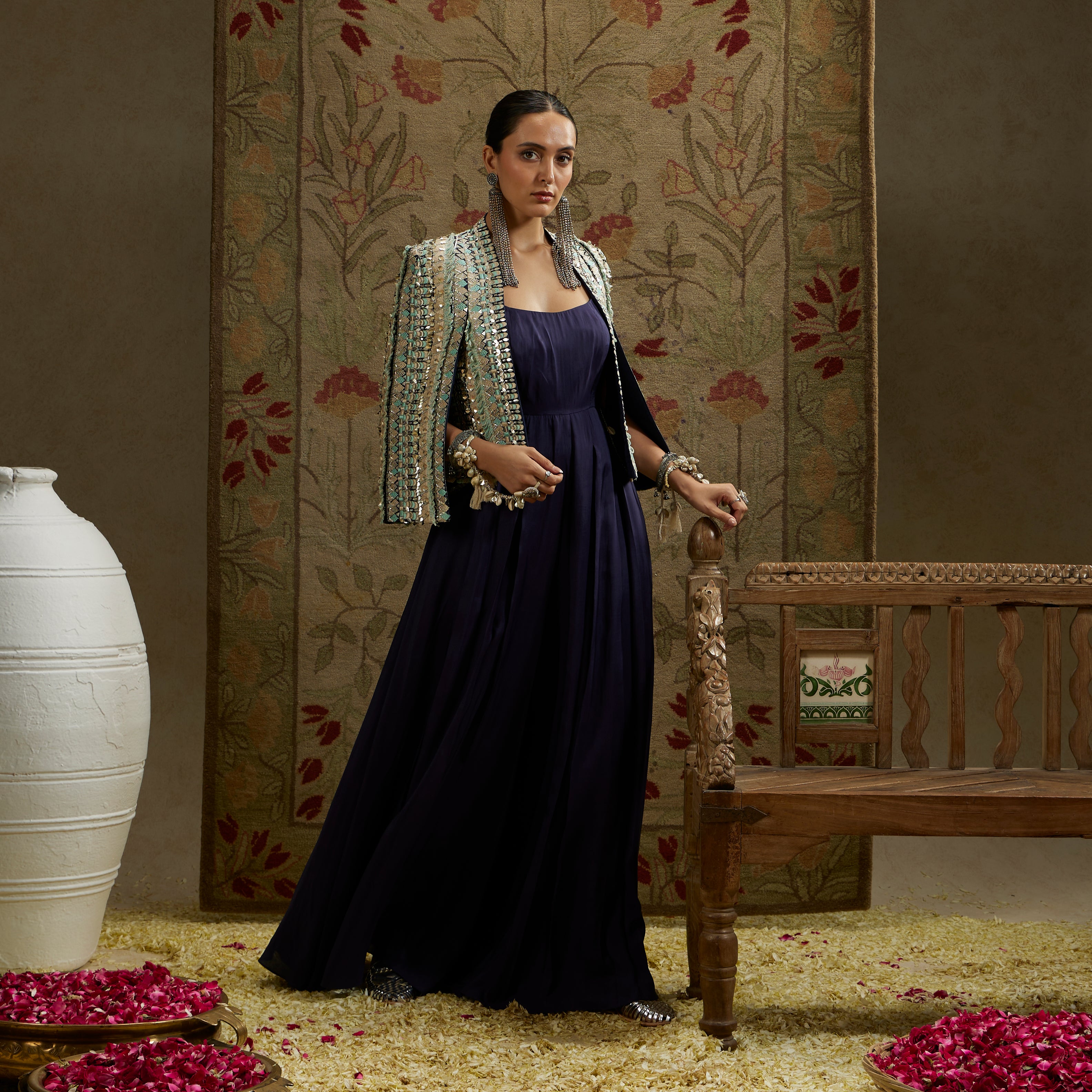 Embellished Jacket with Midnight Blue Jumpsuit