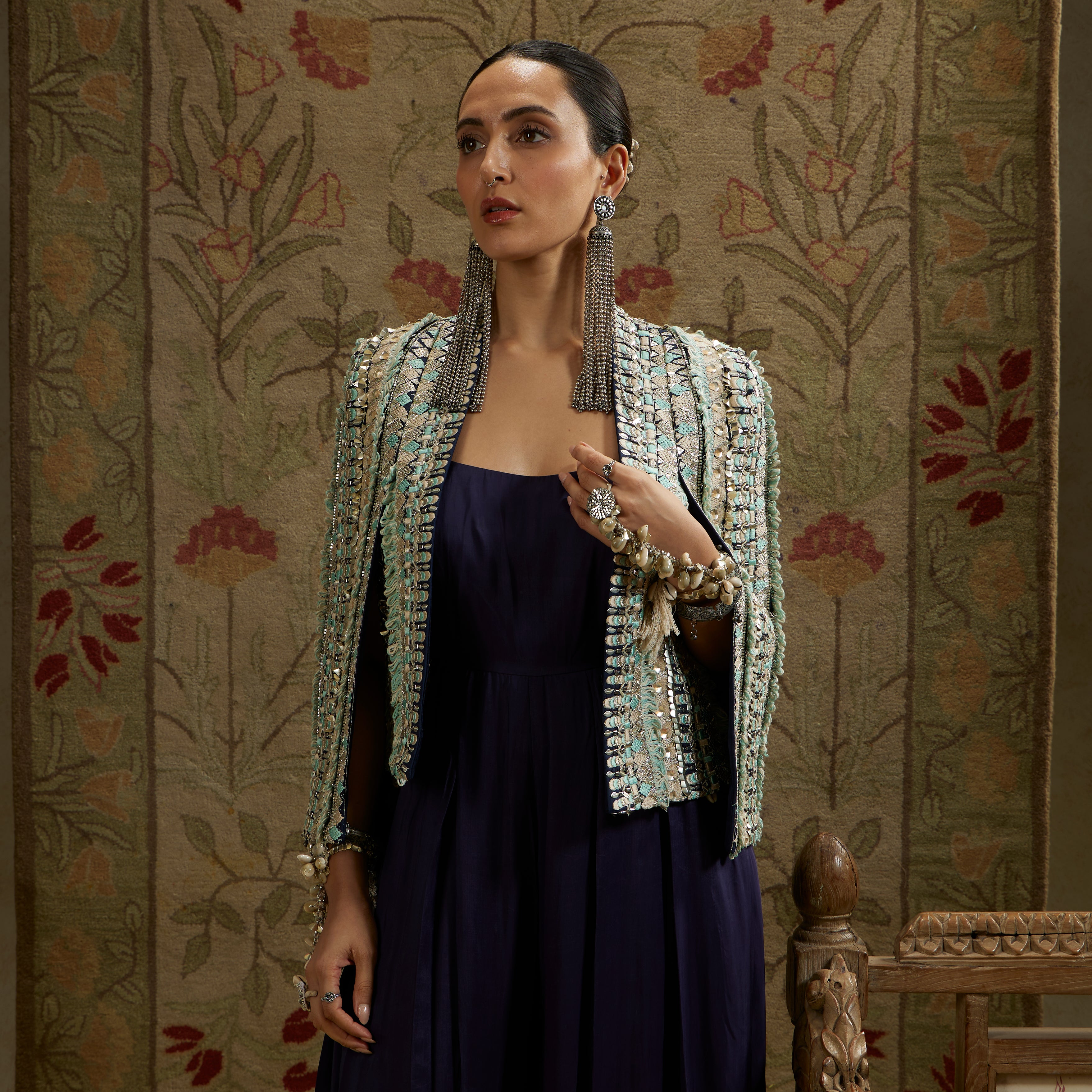 Embellished Jacket with Midnight Blue Jumpsuit