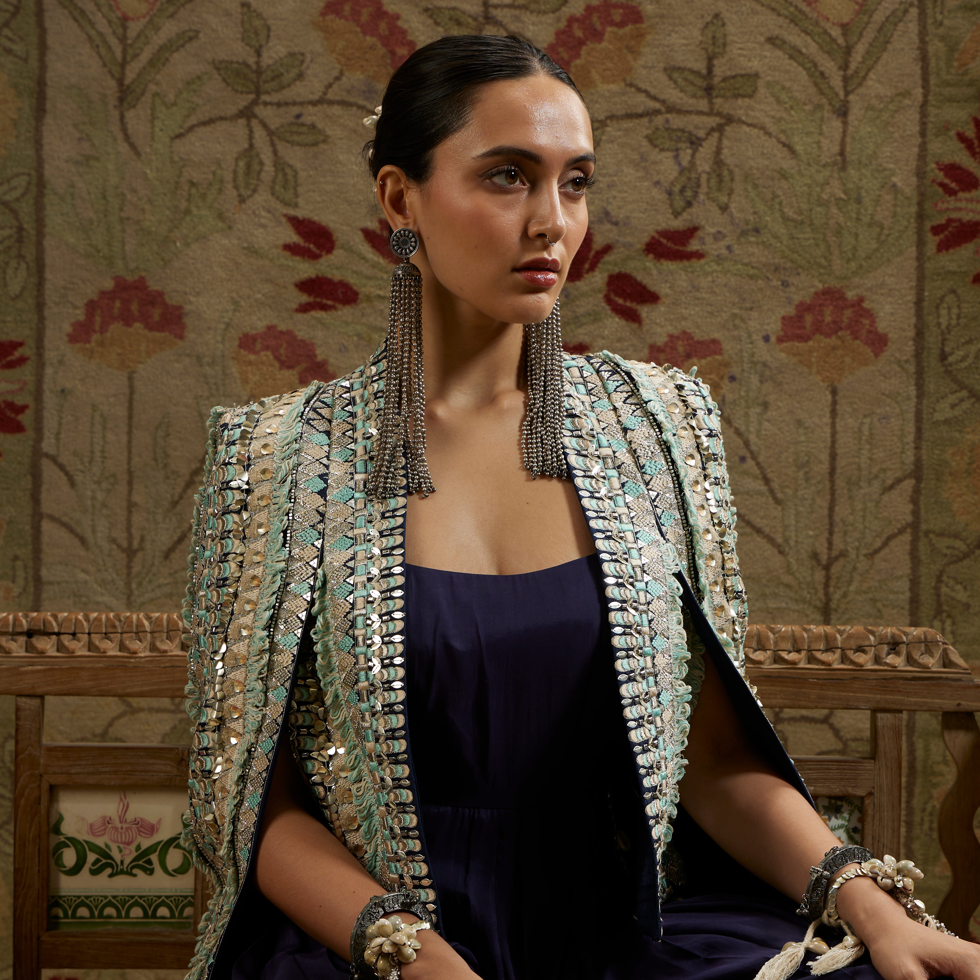 Embellished Jacket with Midnight Blue Jumpsuit