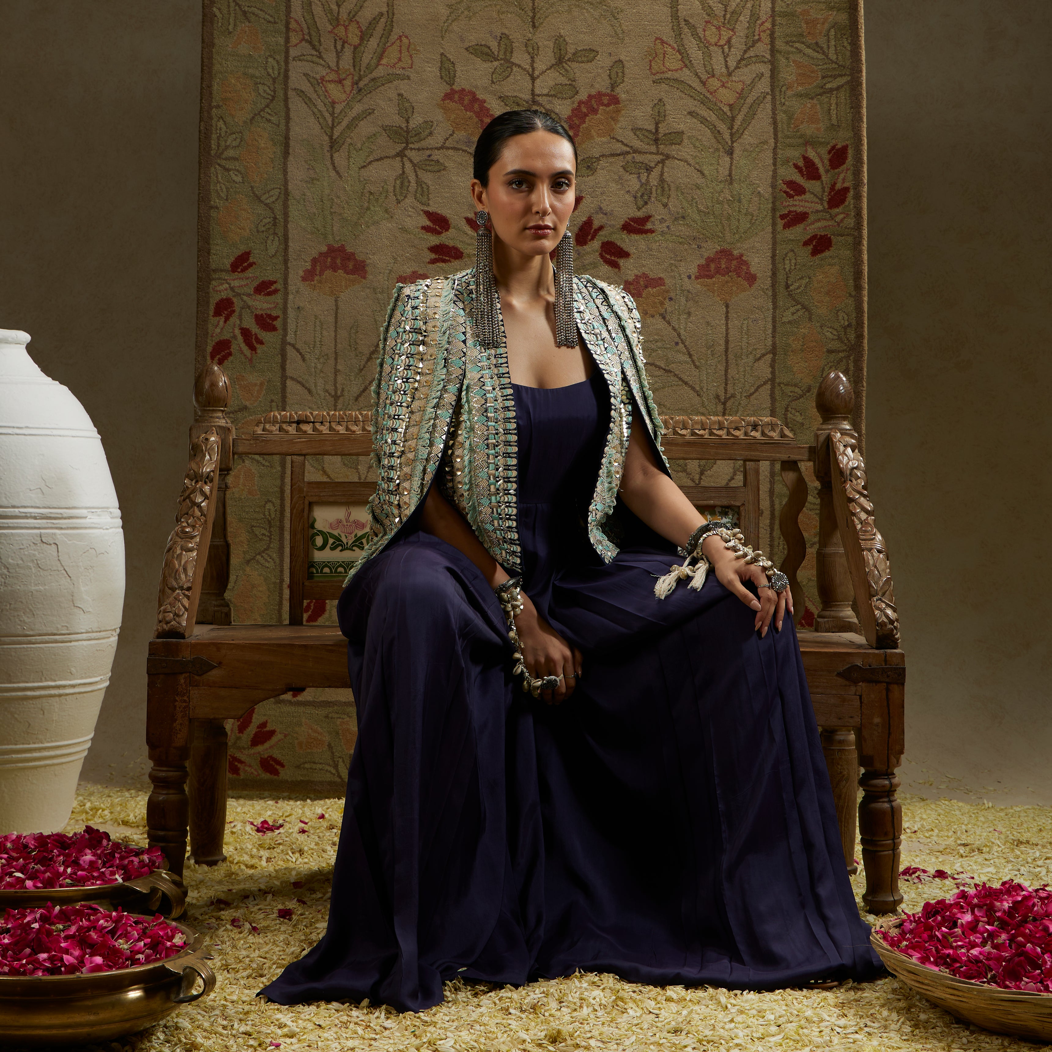 Embellished Jacket with Midnight Blue Jumpsuit