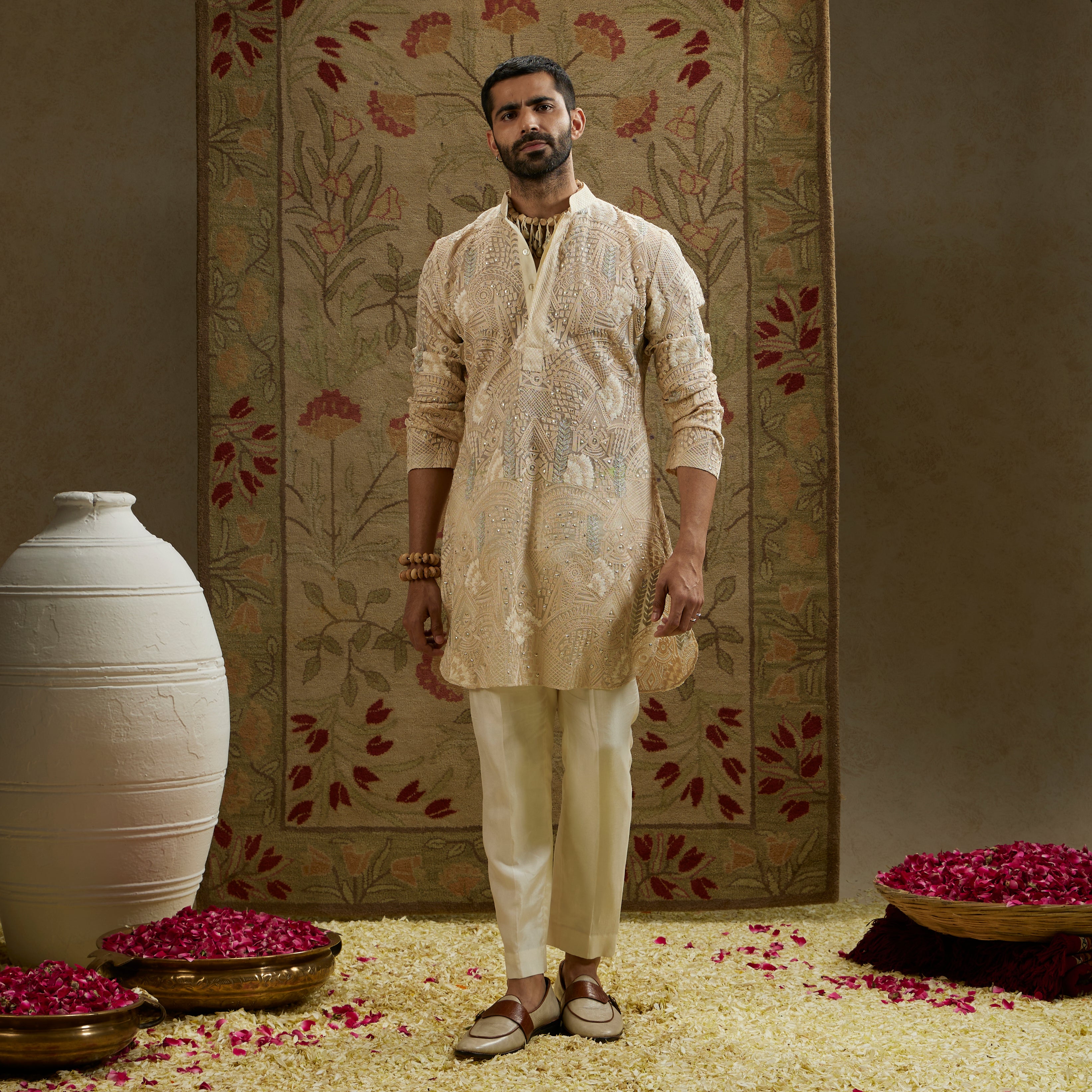 Magnolia Cream Organza Embellished Kurta