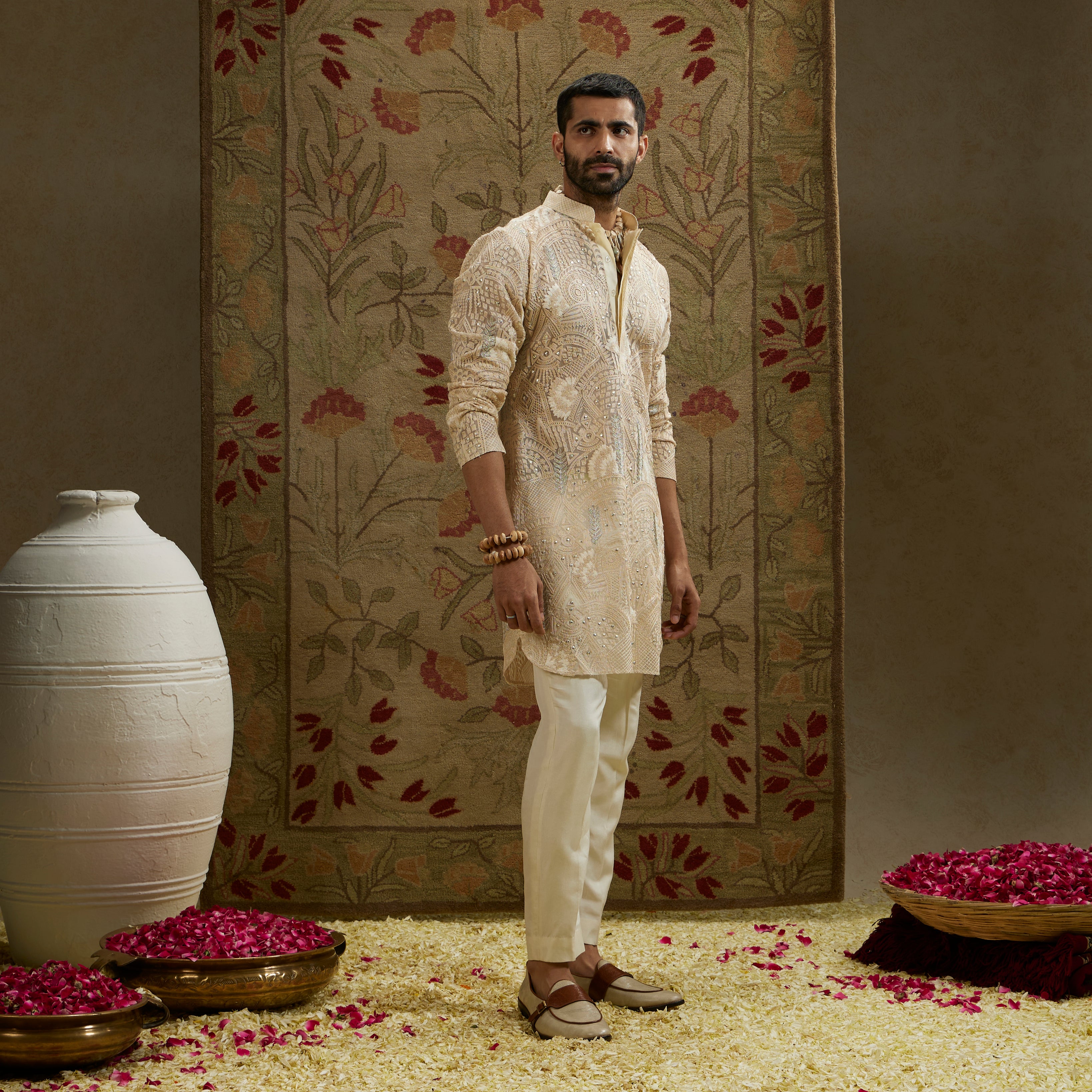 Magnolia Cream Organza Embellished Kurta
