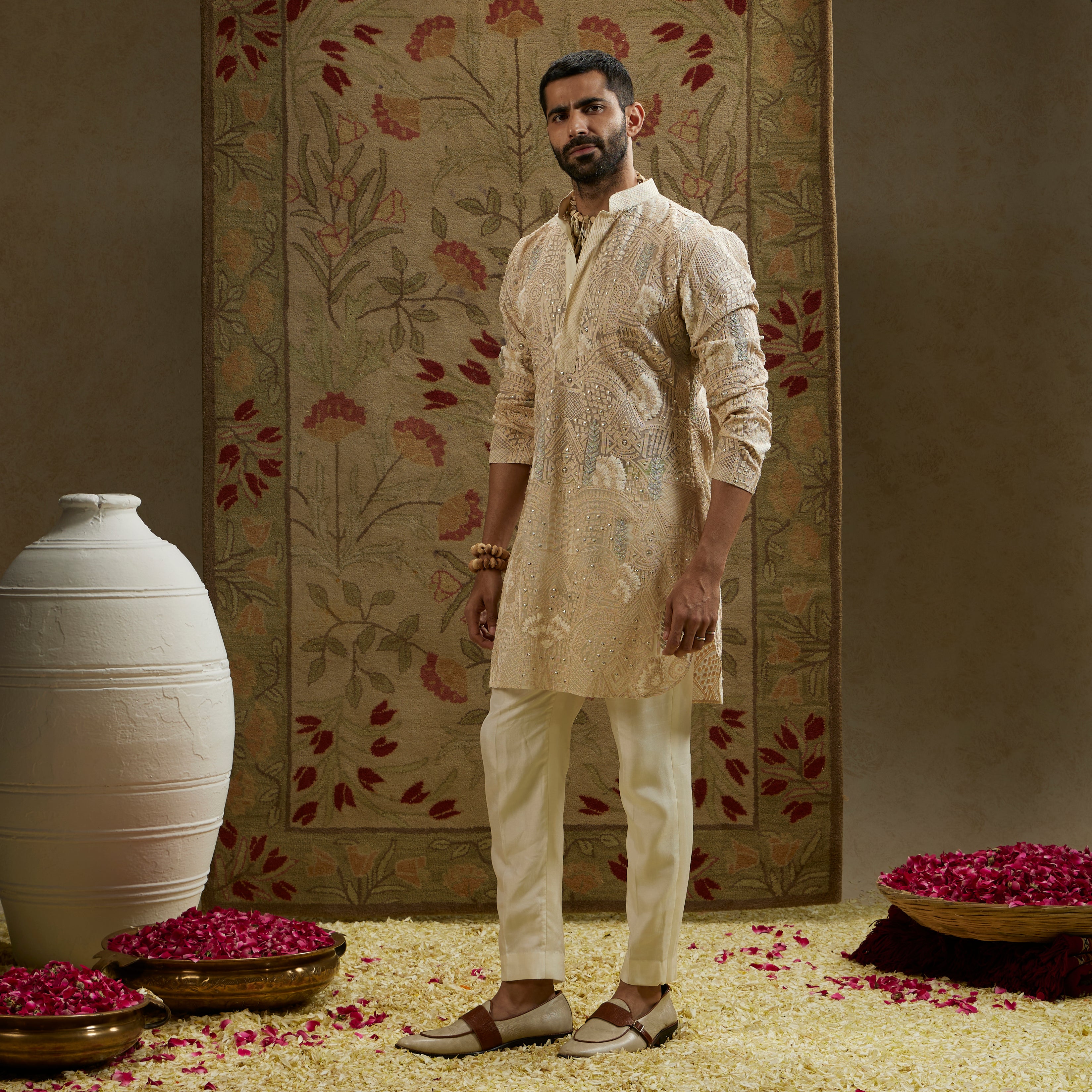 Magnolia Cream Organza Embellished Kurta