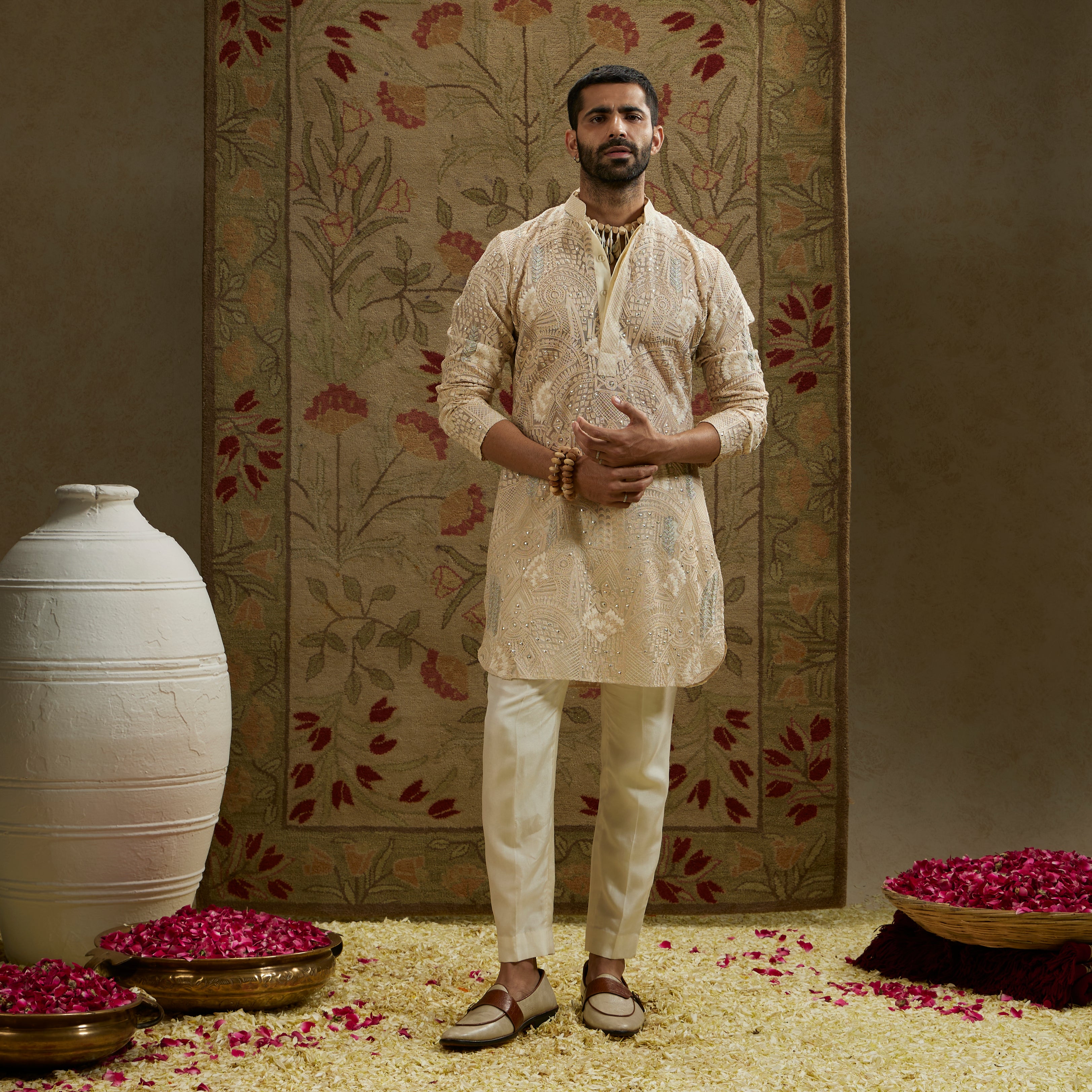 Magnolia Cream Organza Embellished Kurta