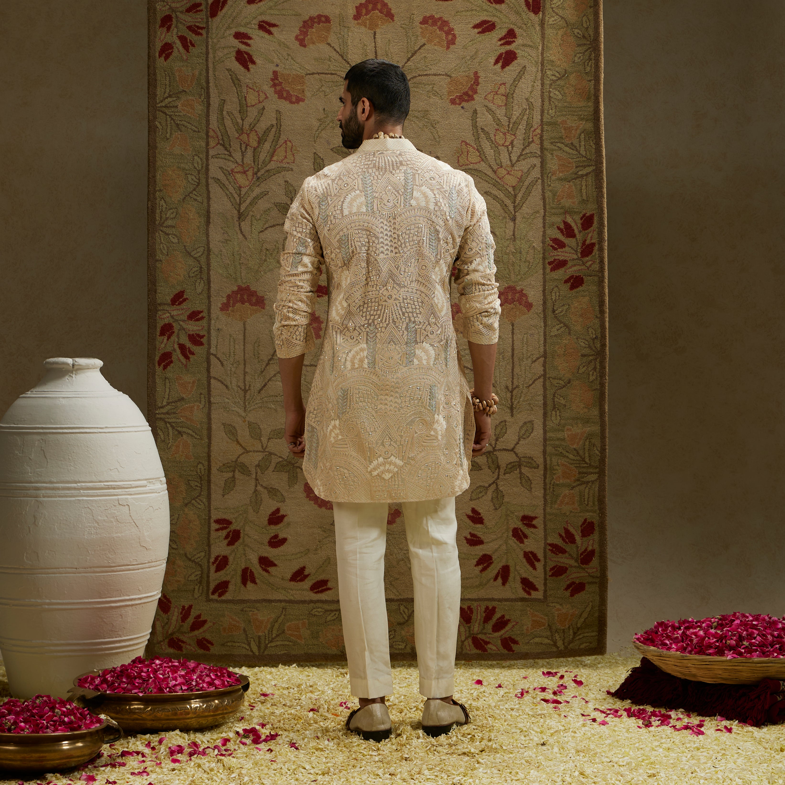 Magnolia Cream Organza Embellished Kurta