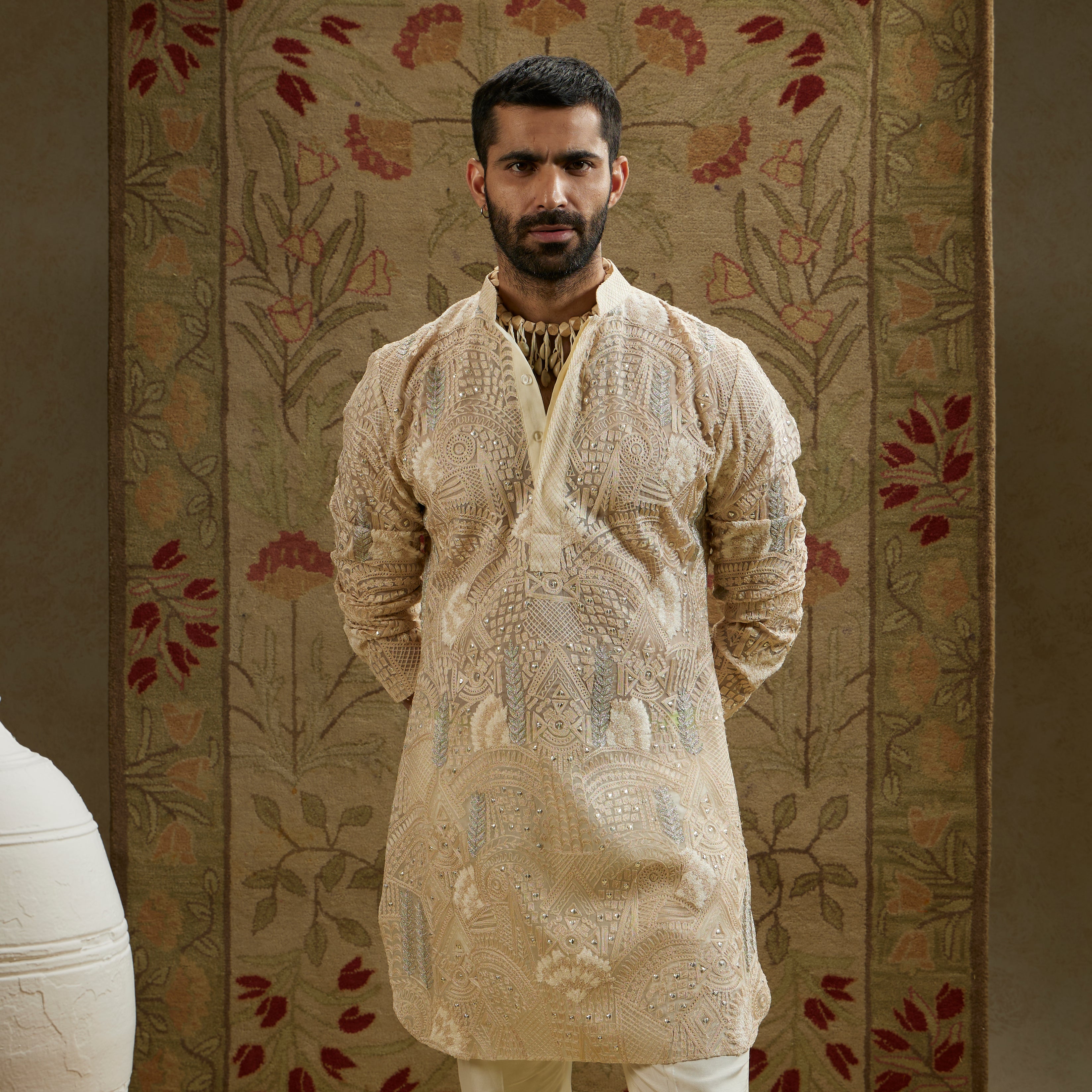 Magnolia Cream Organza Embellished Kurta