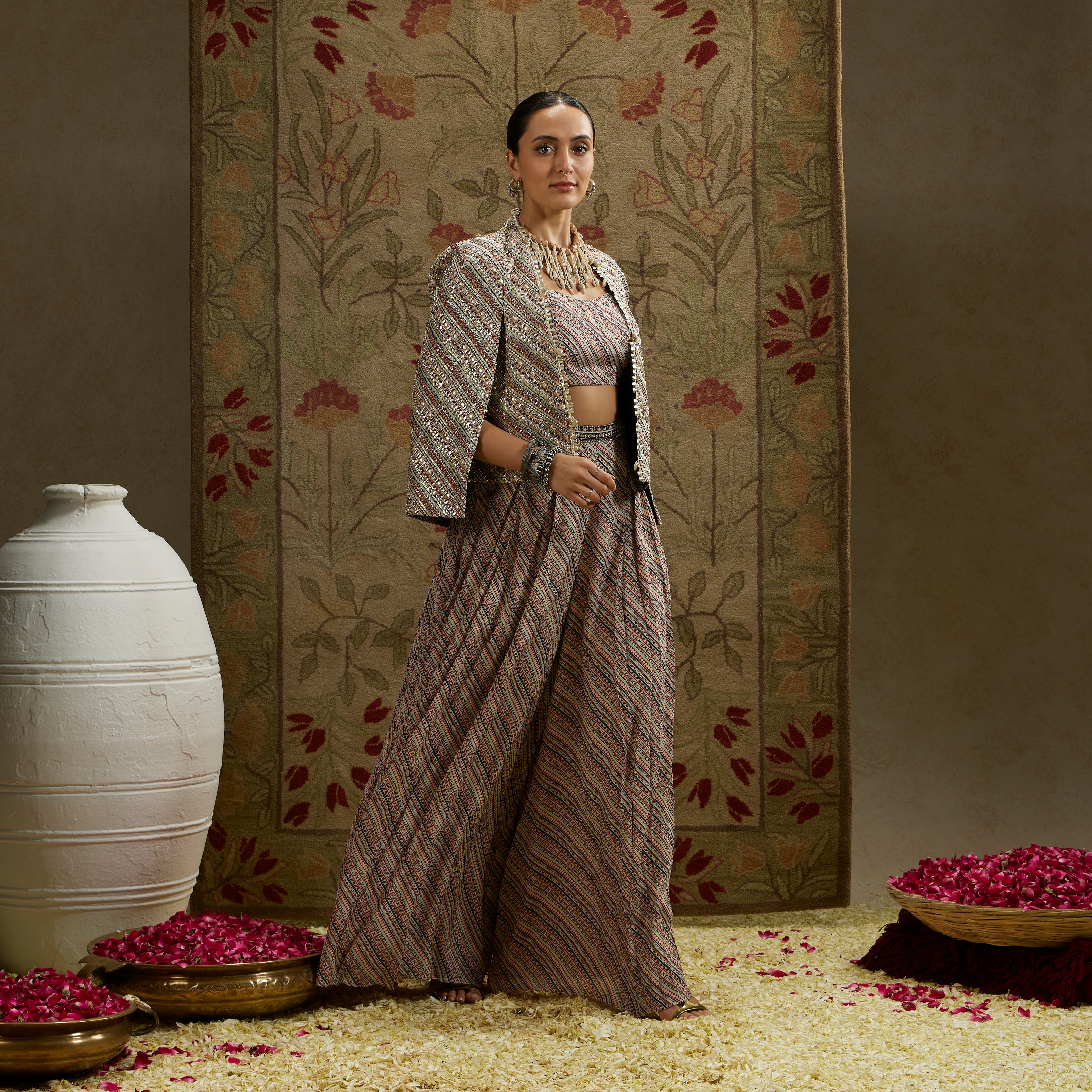 Beige Boho Stripe Noor Jacket Set