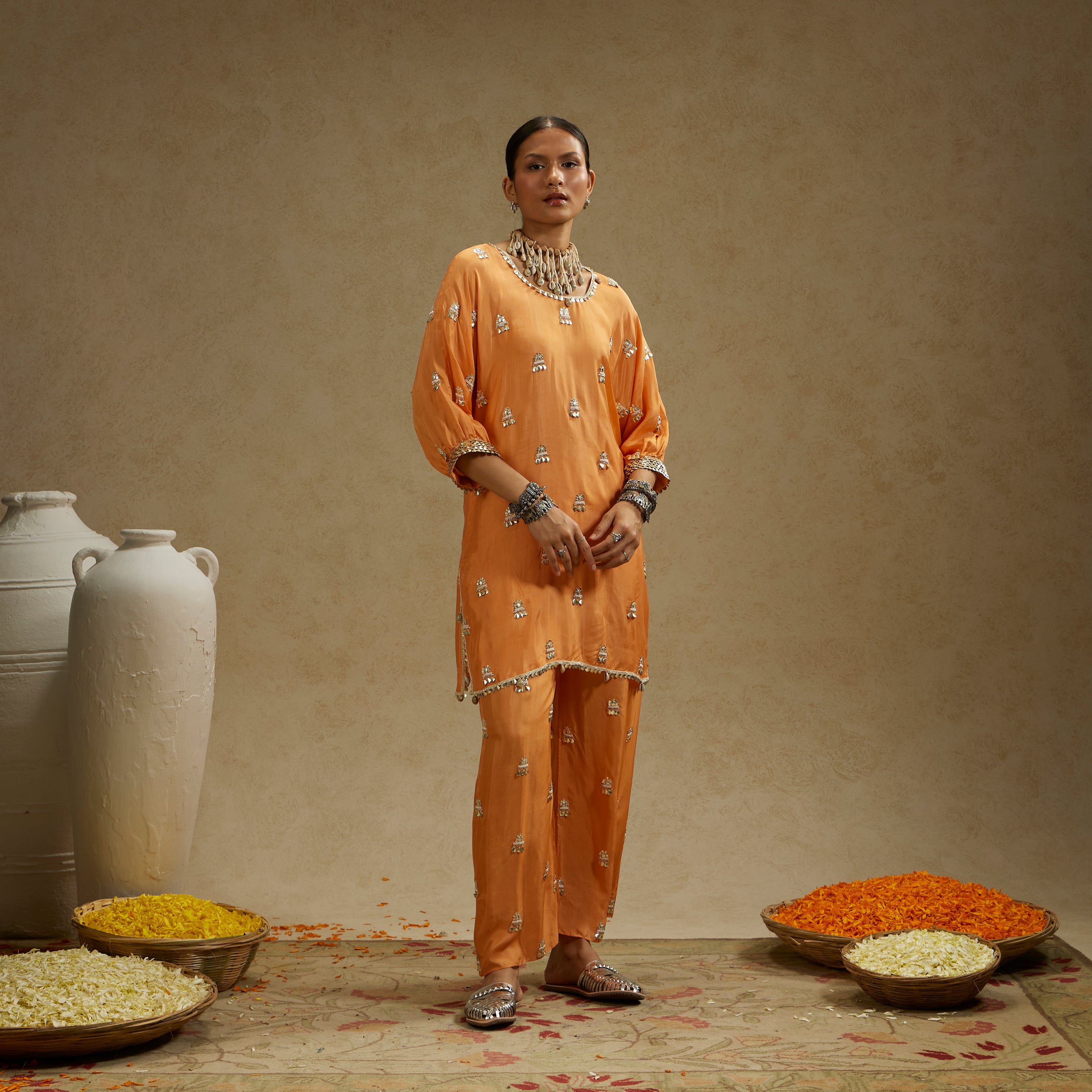 Orange Embellished Tunic Set