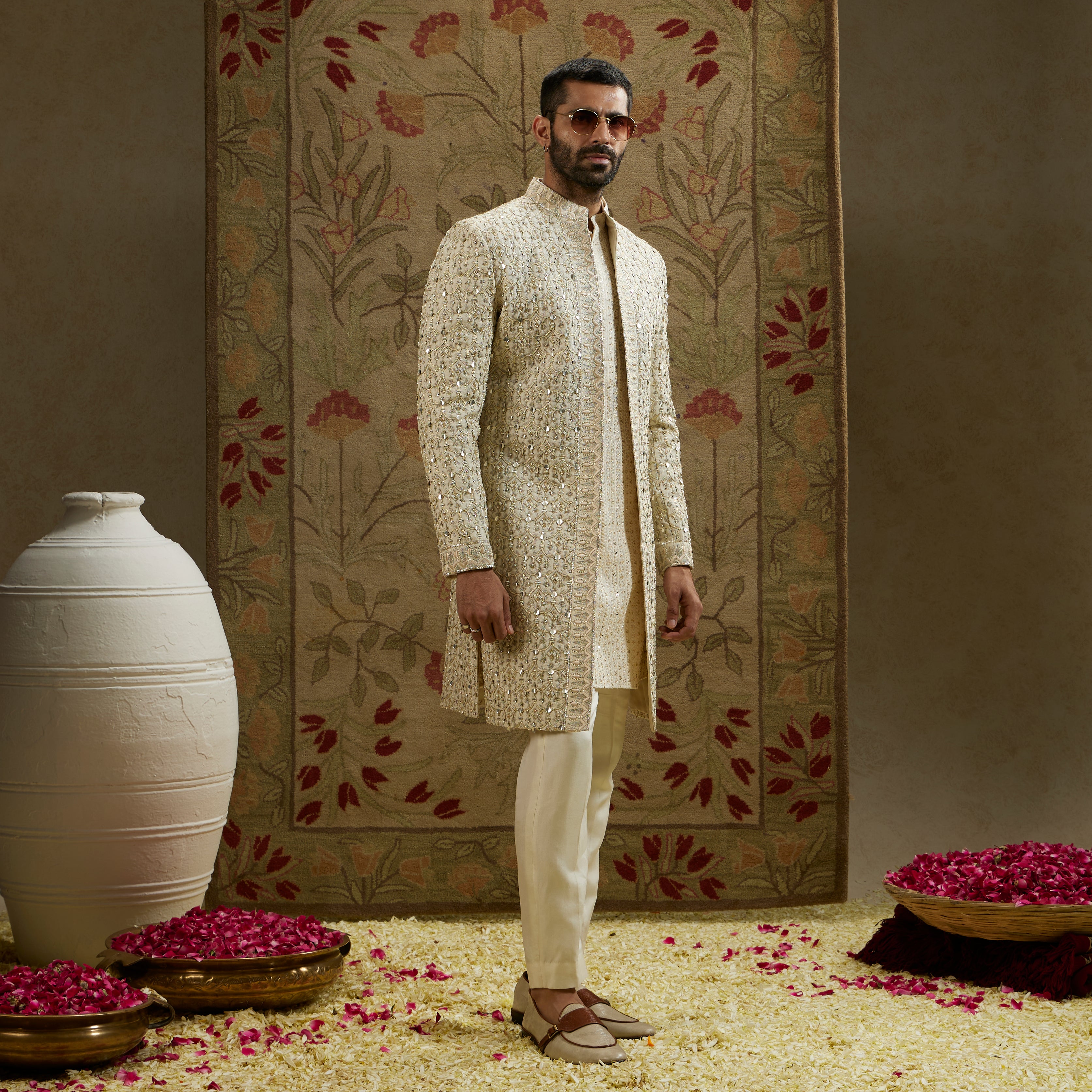 Magnolia Cream Embellished Sherwani and Pants