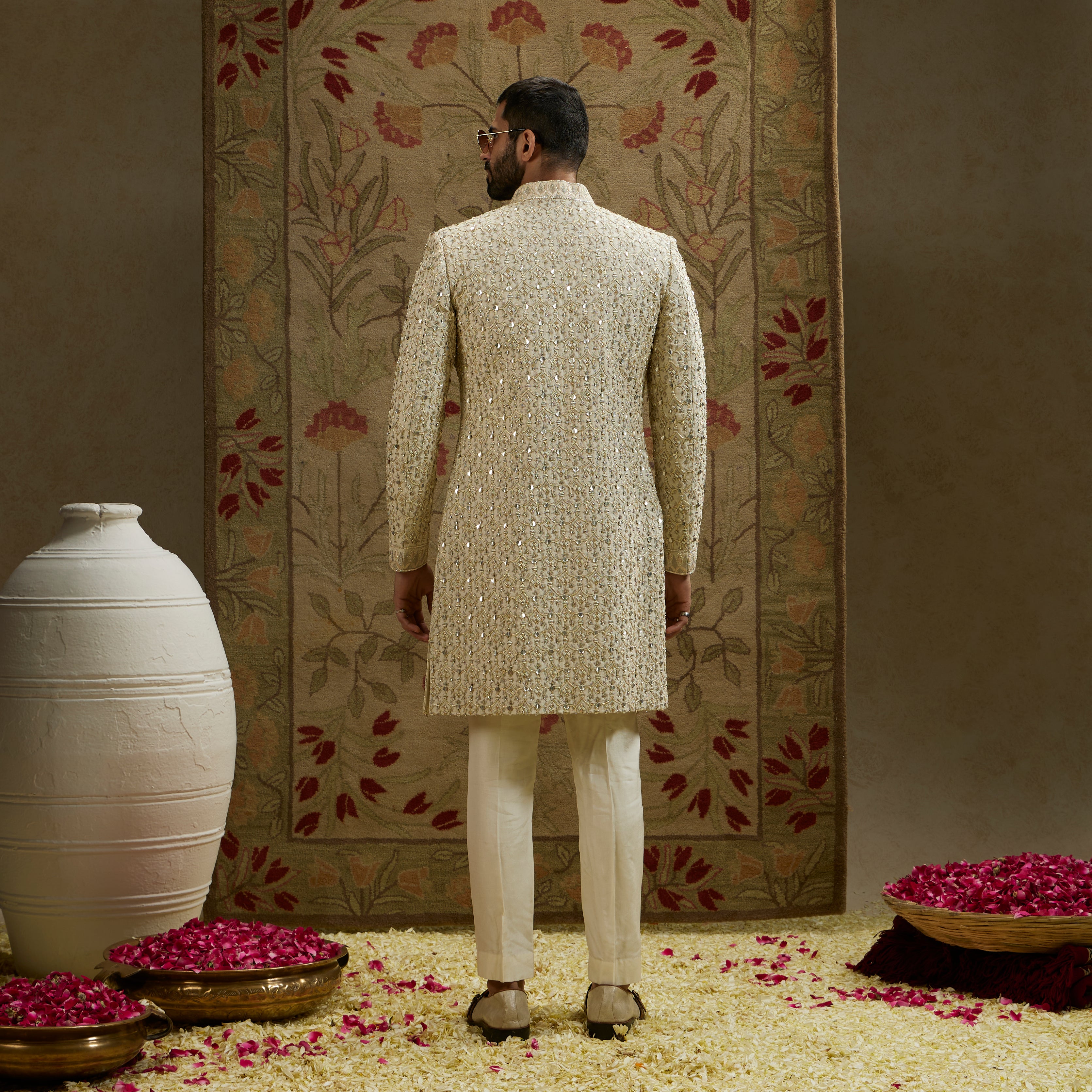Magnolia Cream Embellished Sherwani and Pants