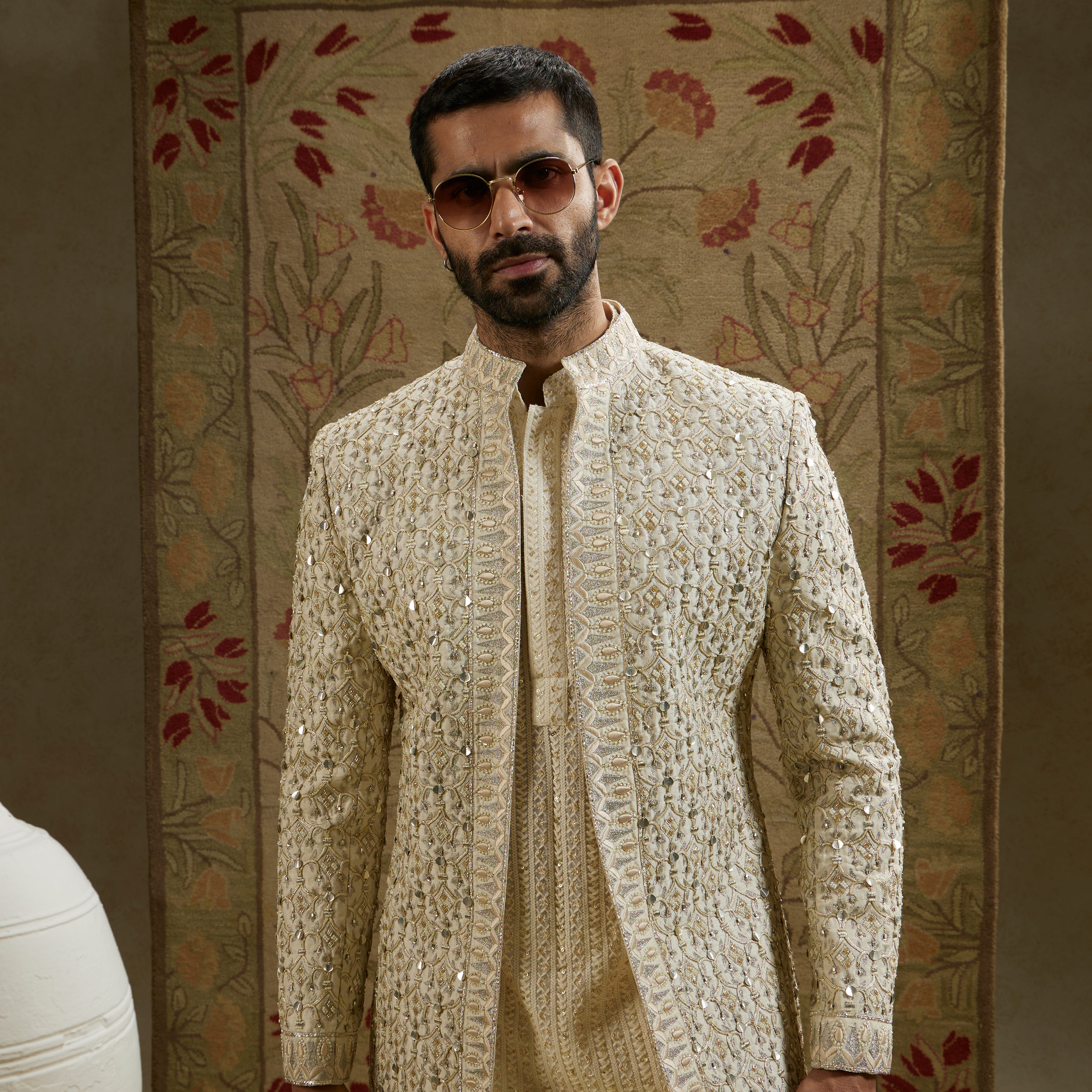 Magnolia Cream Embellished Sherwani and Pants