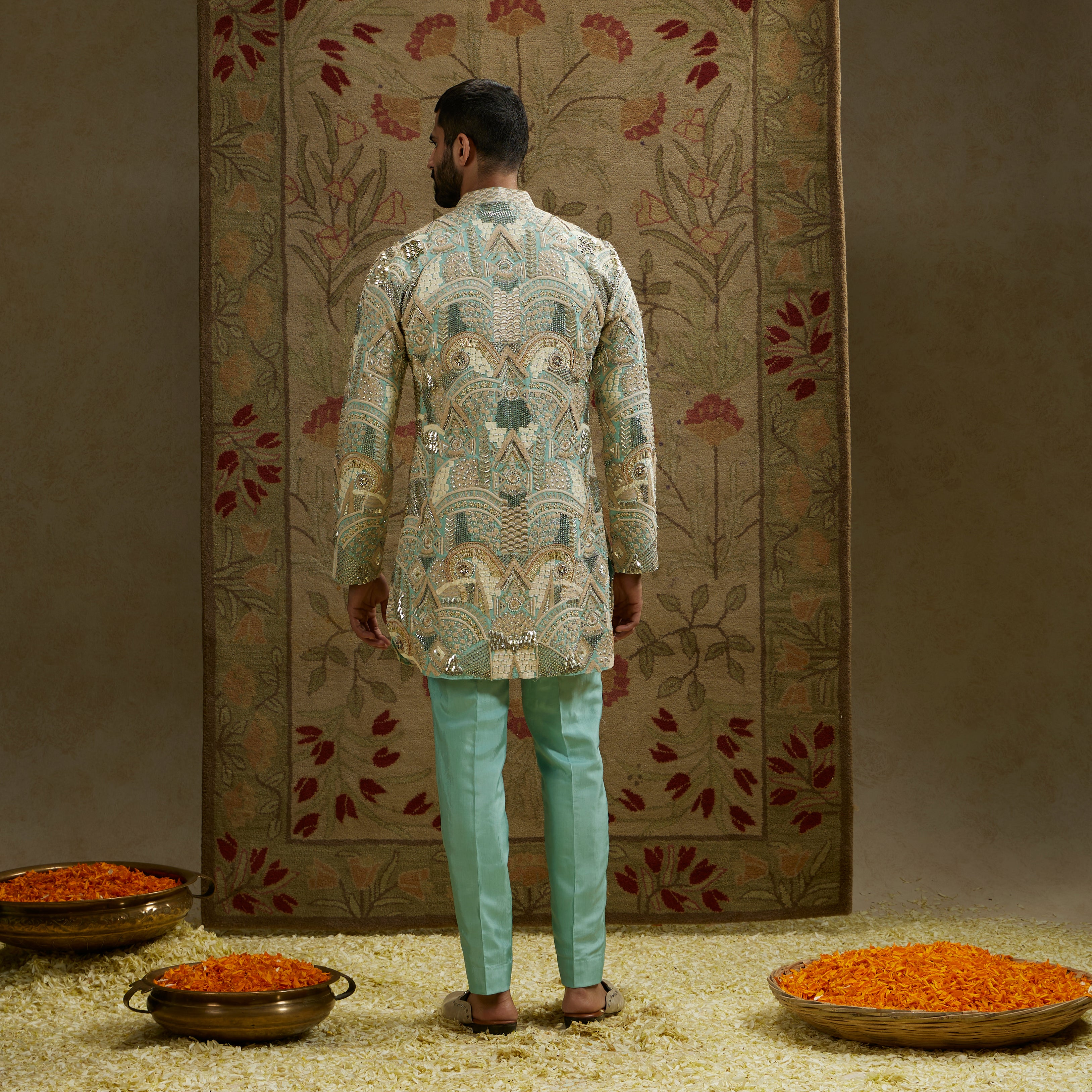 Teal Blue Embellished Kurta Set