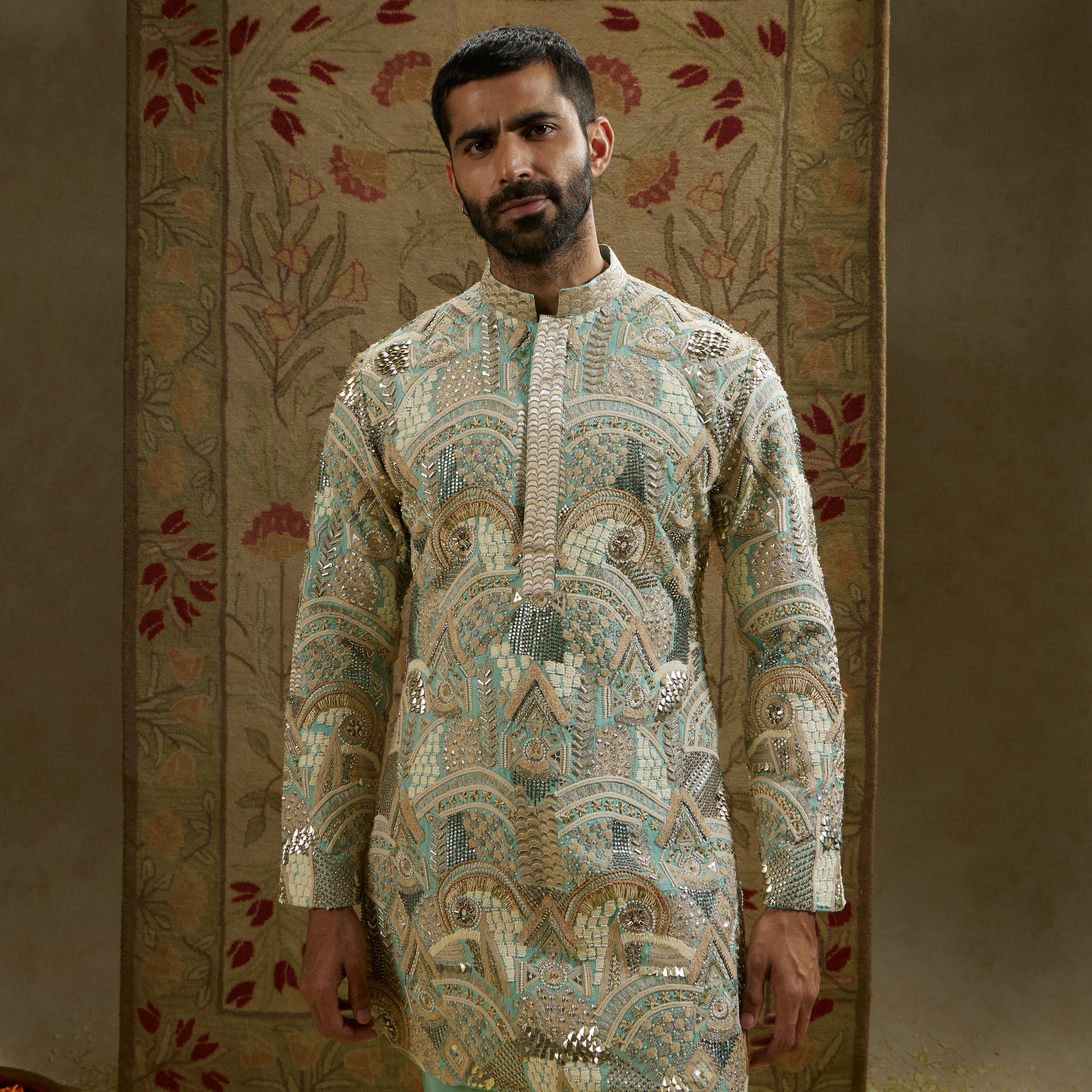 Teal Blue Embellished Kurta Set