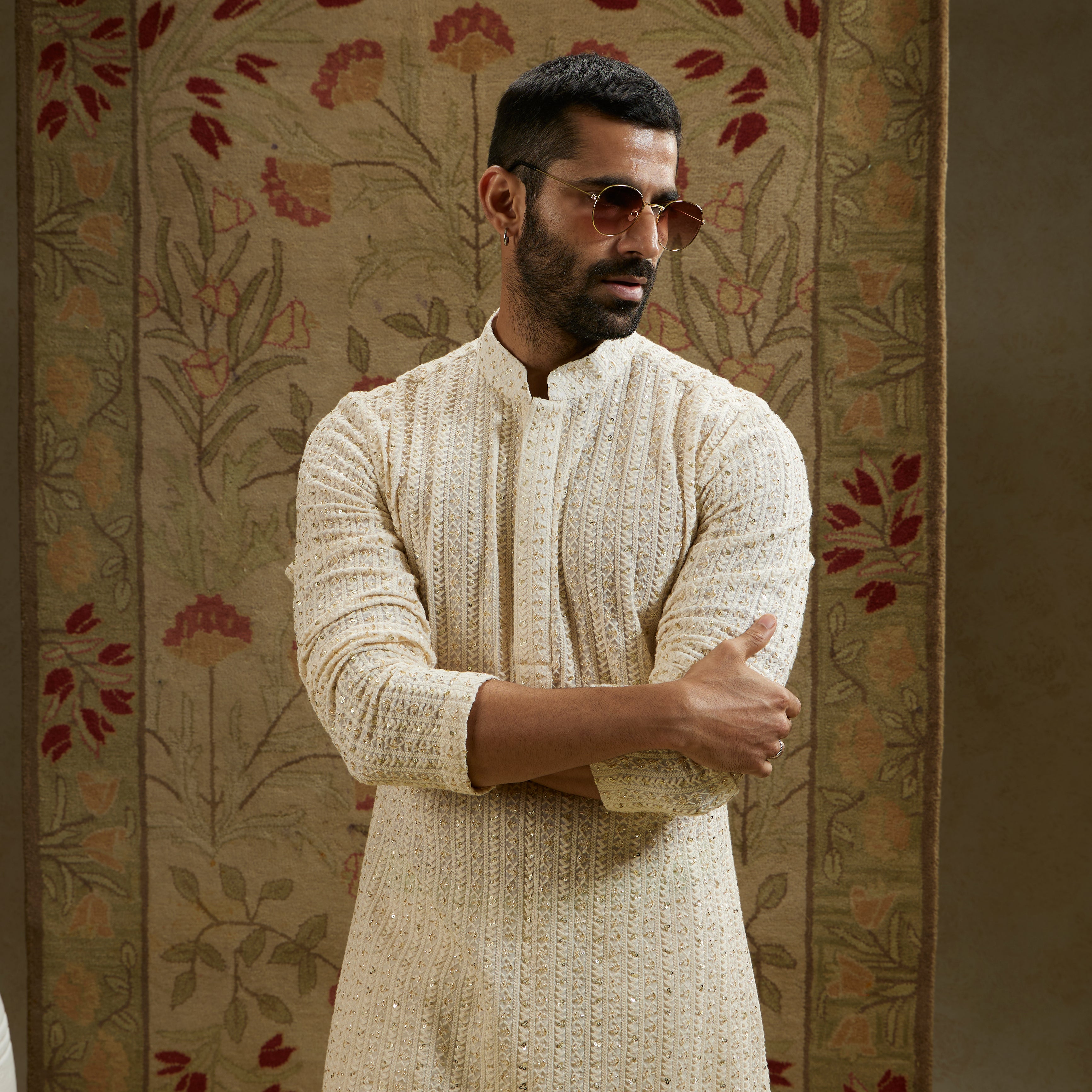 Magnolia Cream Sequin Cut-Dana Lucknowi Kurta Set