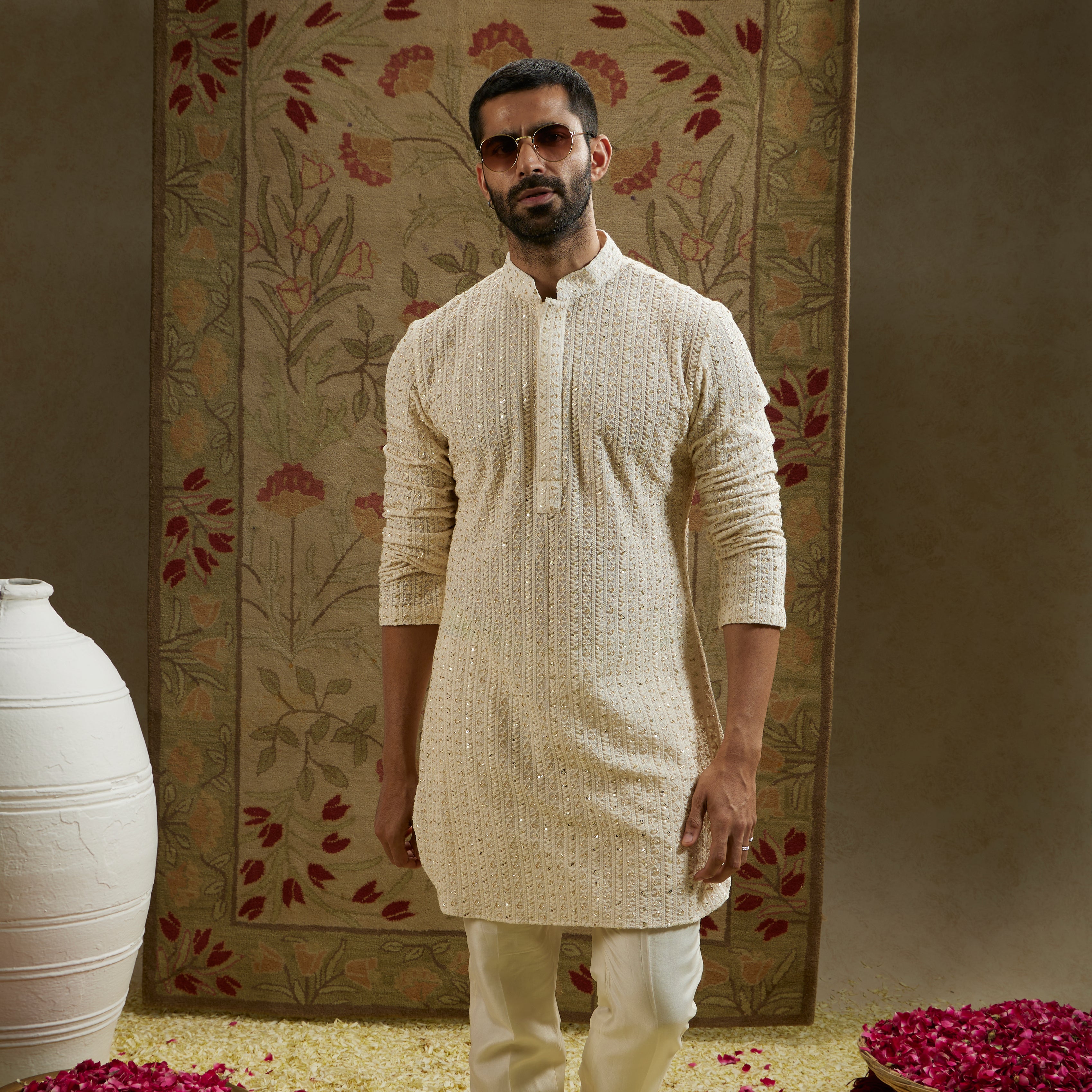 Magnolia Cream Sequin Cut-Dana Lucknowi Kurta Set