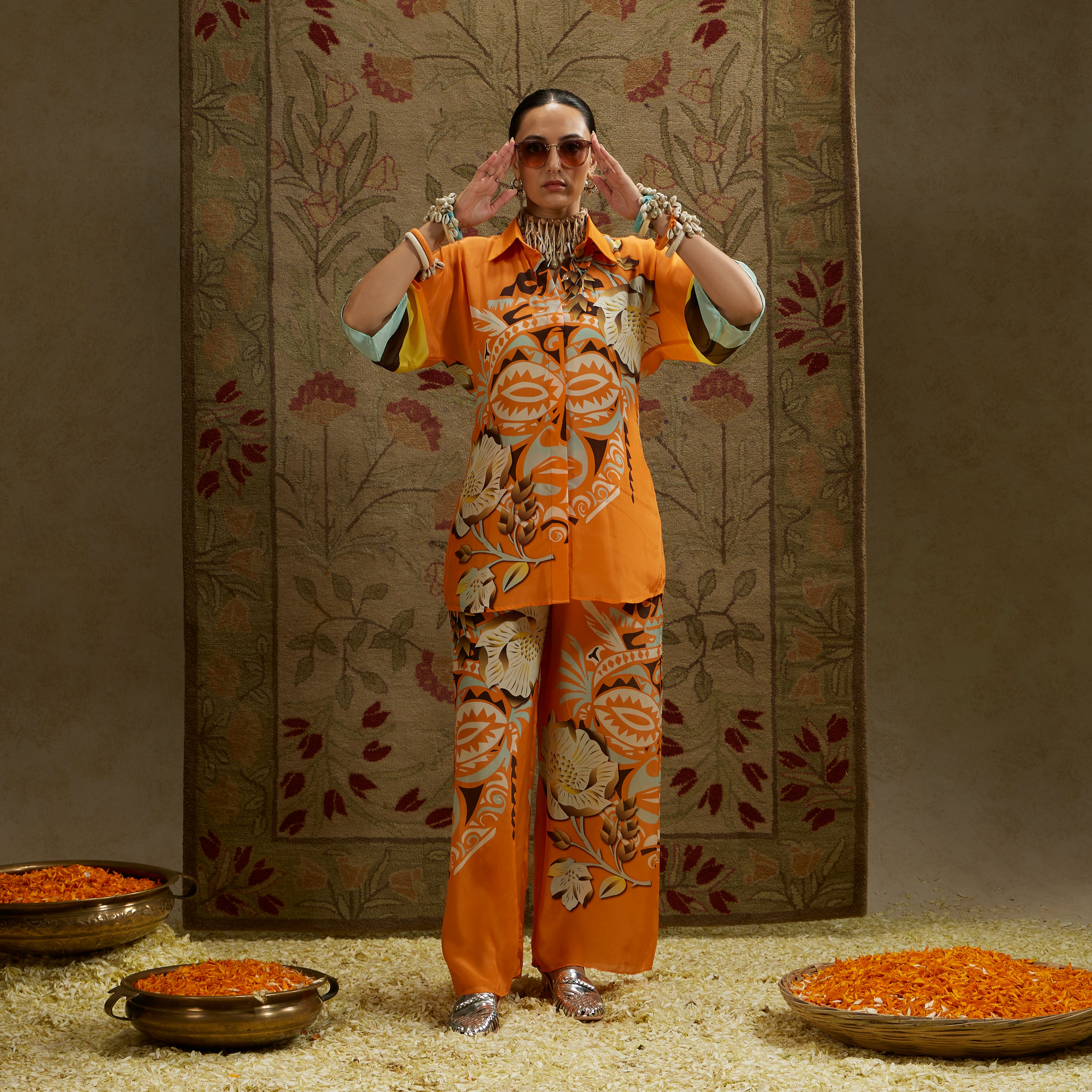 Orange Mask Print Coord Set