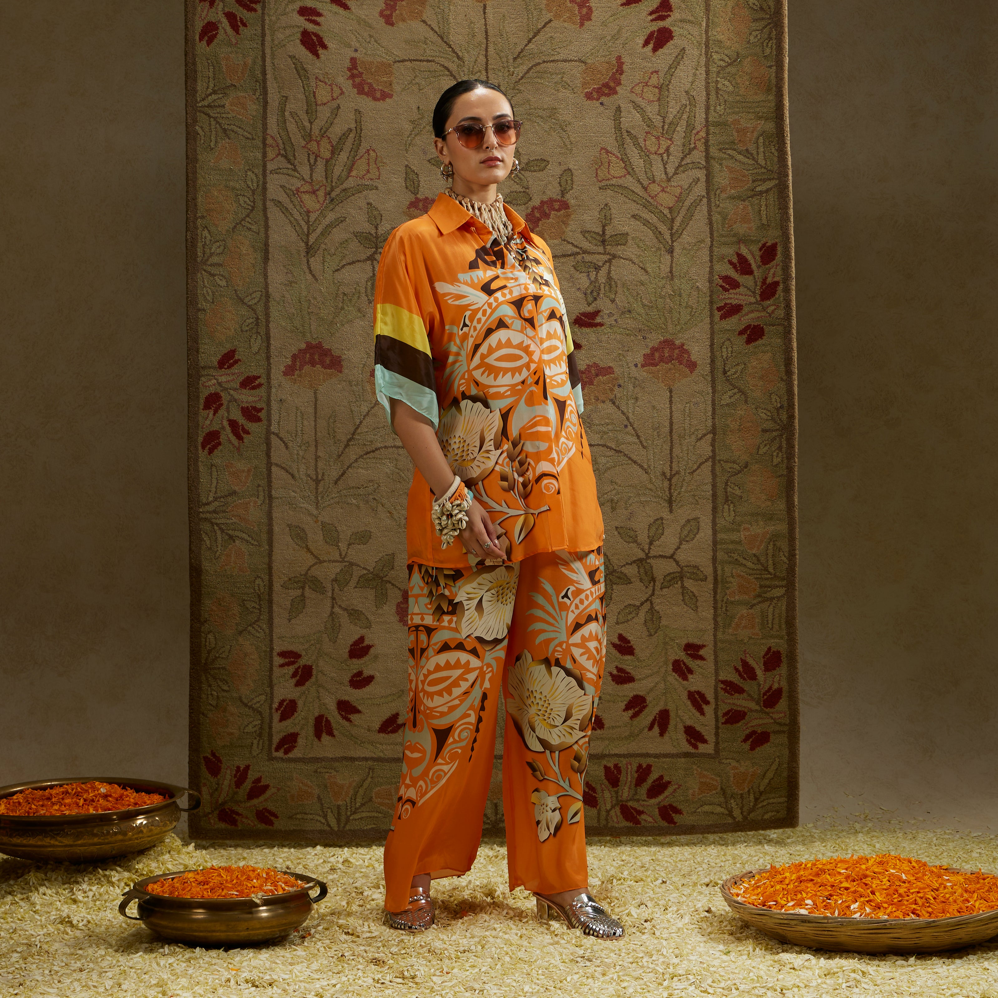 Orange Mask Print Coord Set