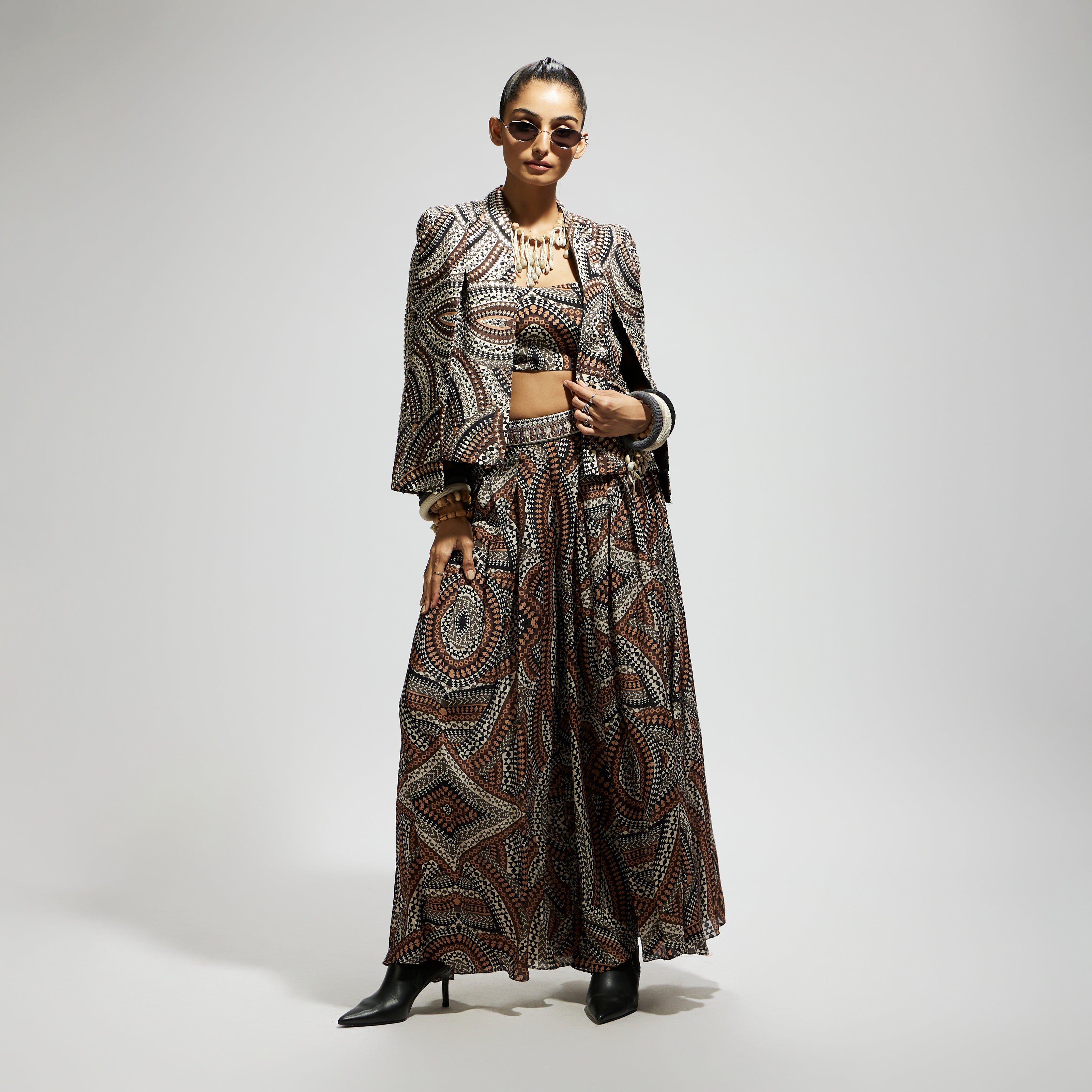 ZENTANGLE PRINT CAPE JACKET SET