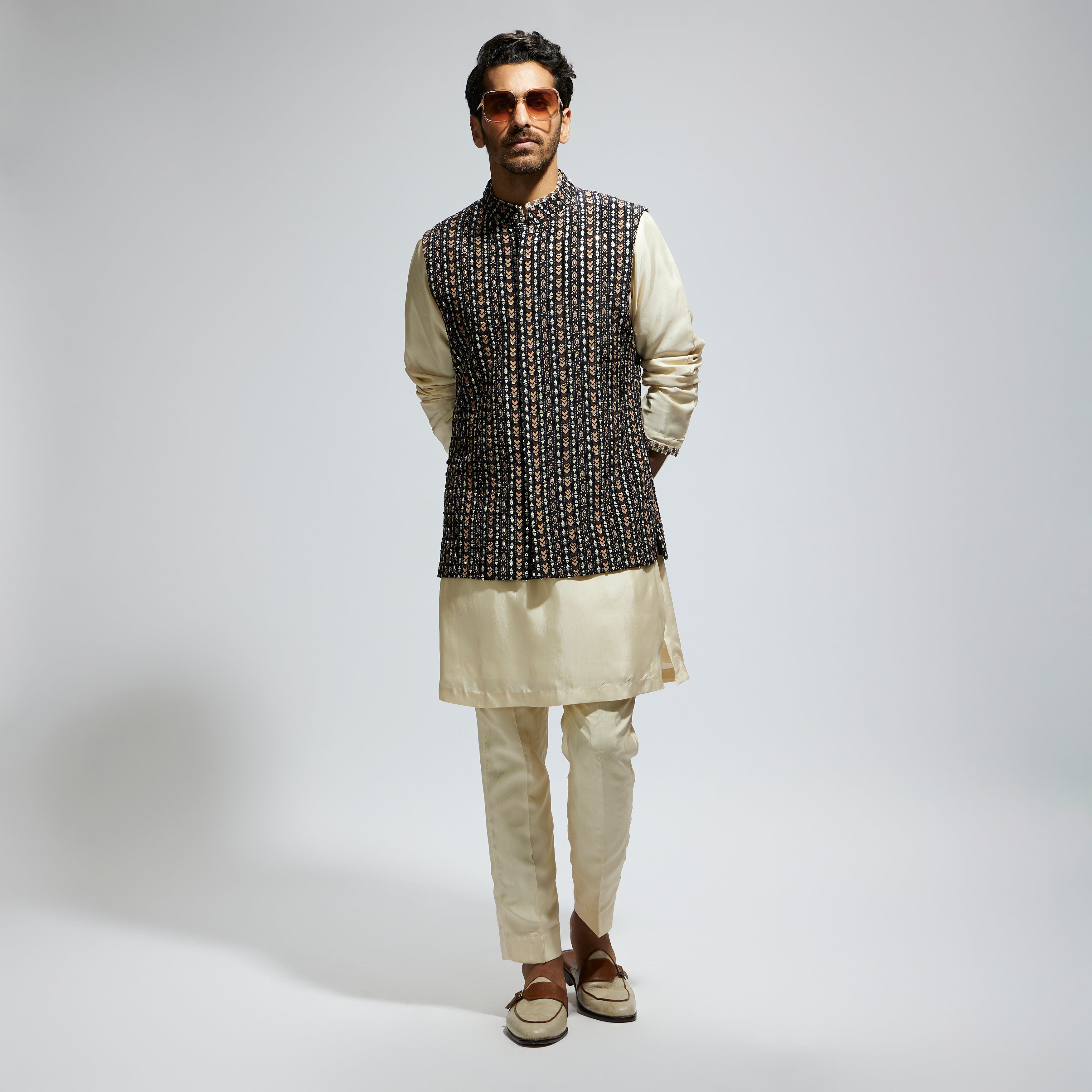 BLACK BOHO STRIPE EMBELLISHED BUNDI