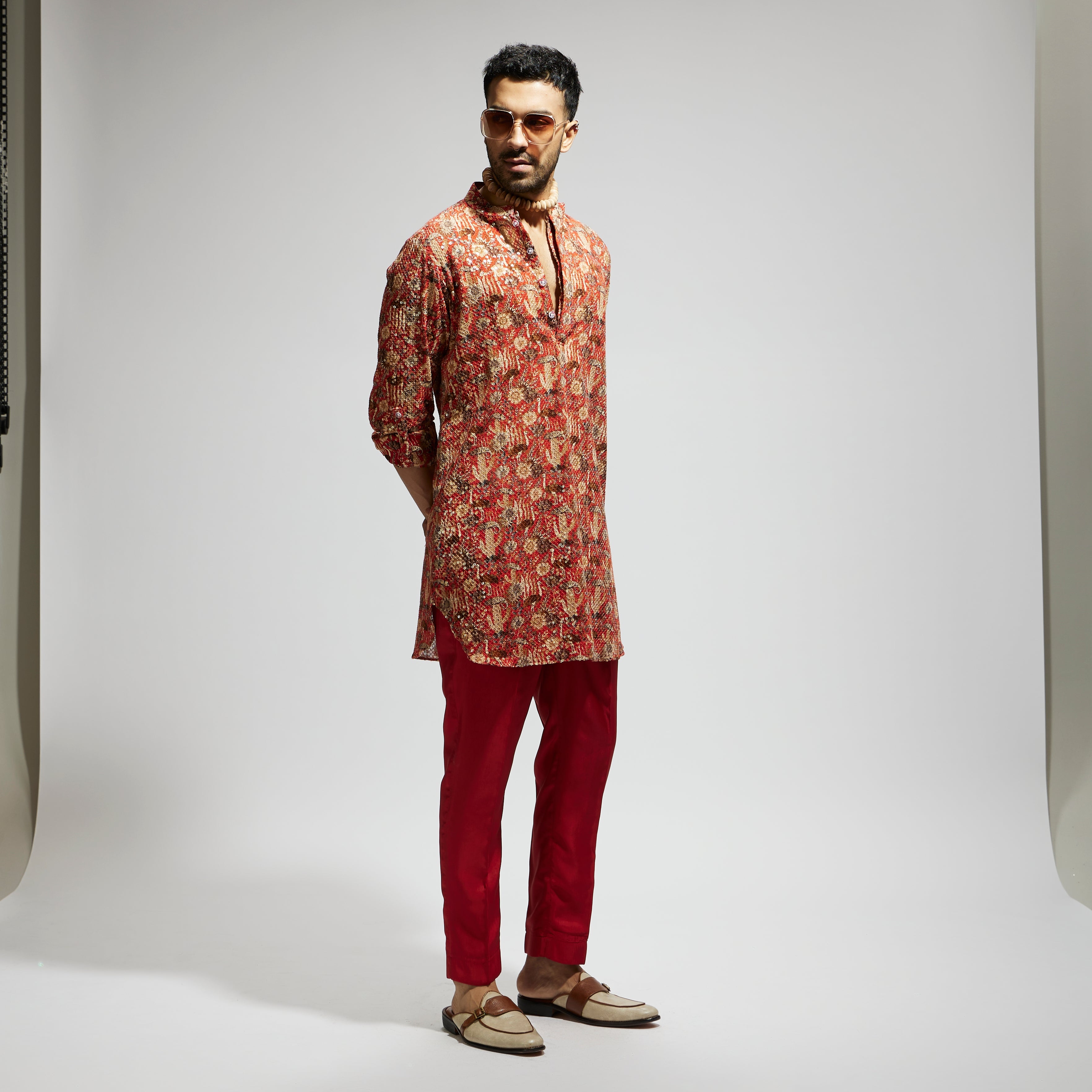 ORANGE JAAL EMBELLISHED ROLLED UP SLEEVES