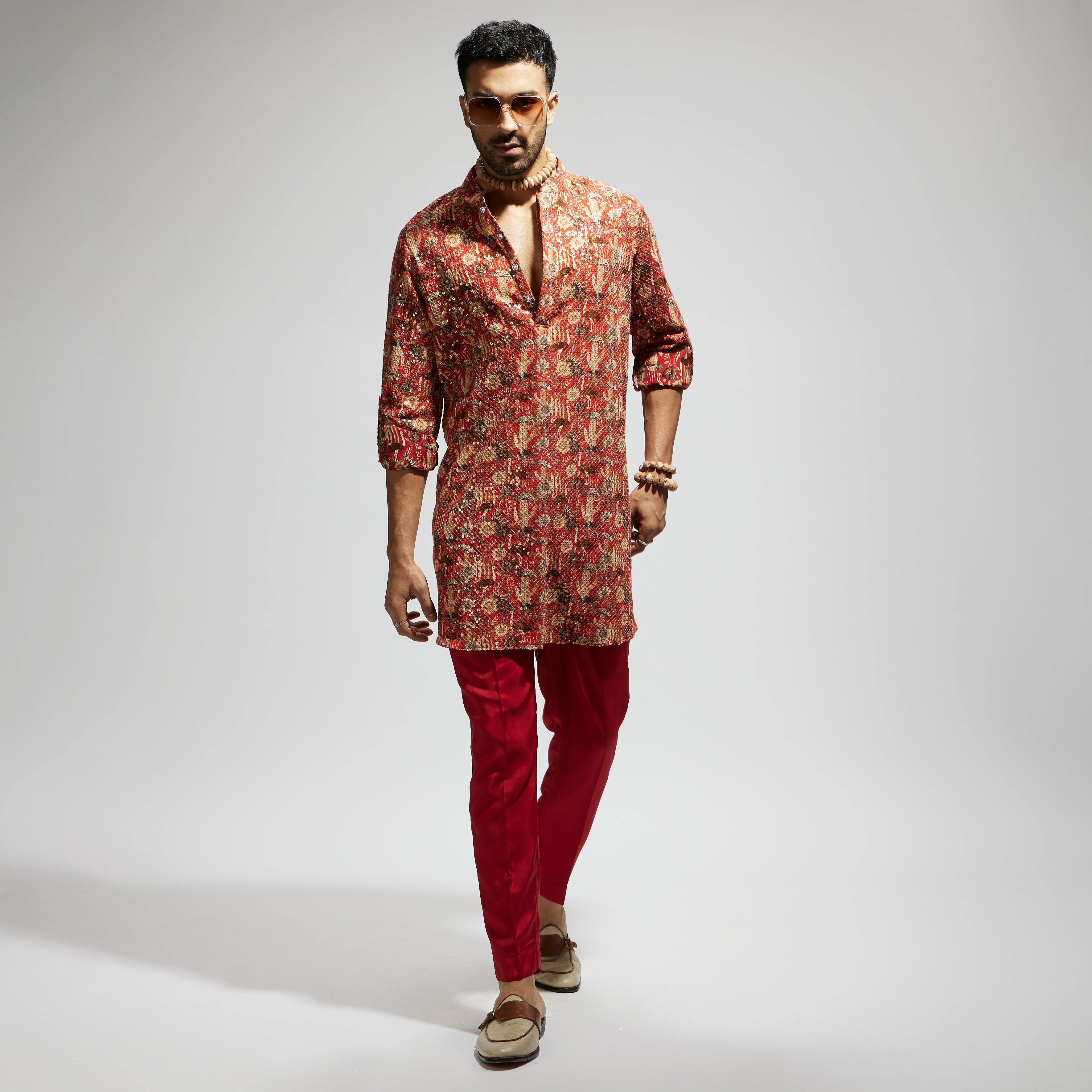 ORANGE JAAL EMBELLISHED ROLLED UP SLEEVES