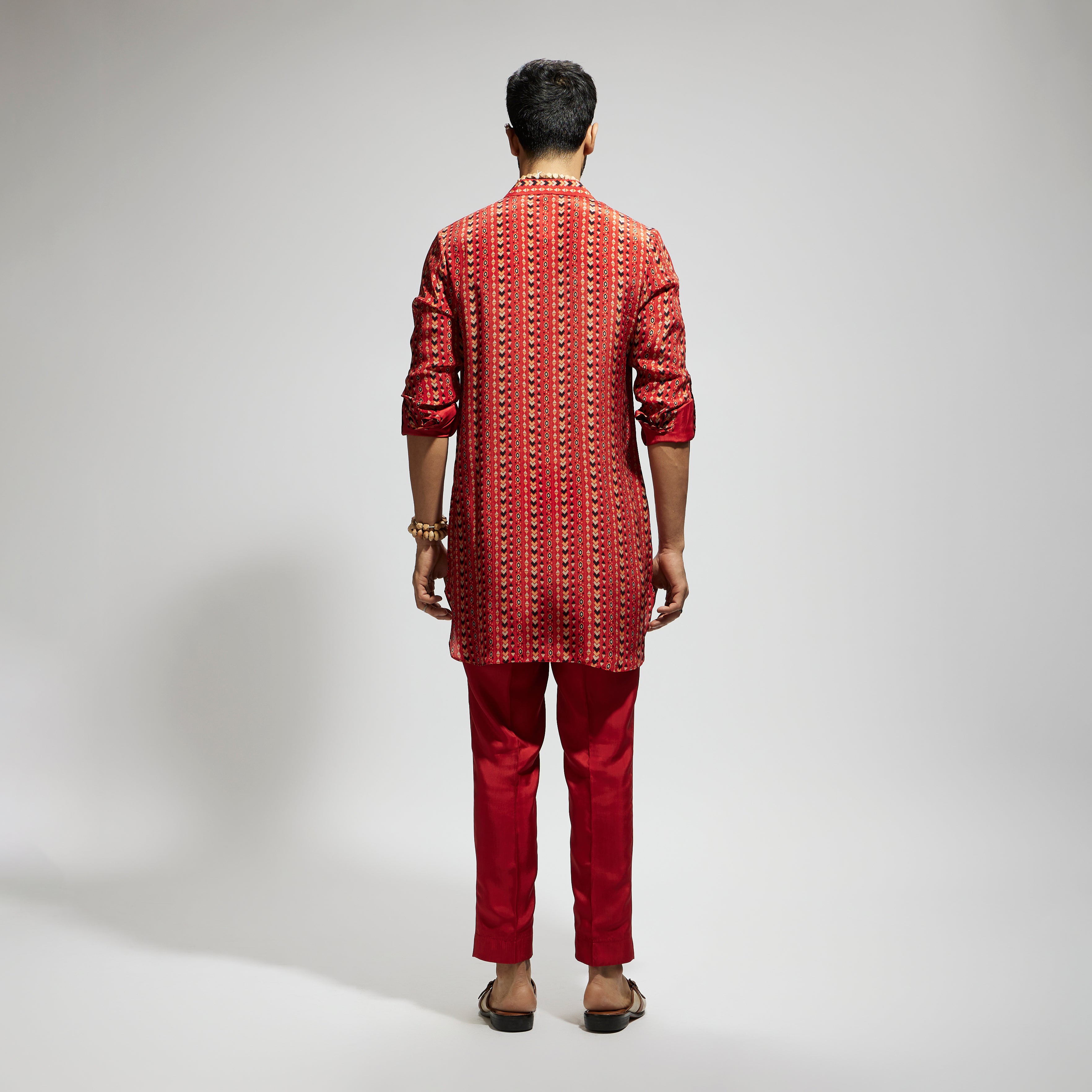 ORANGE BOHO PRINT ROLLED UP SLEEVES KURTA