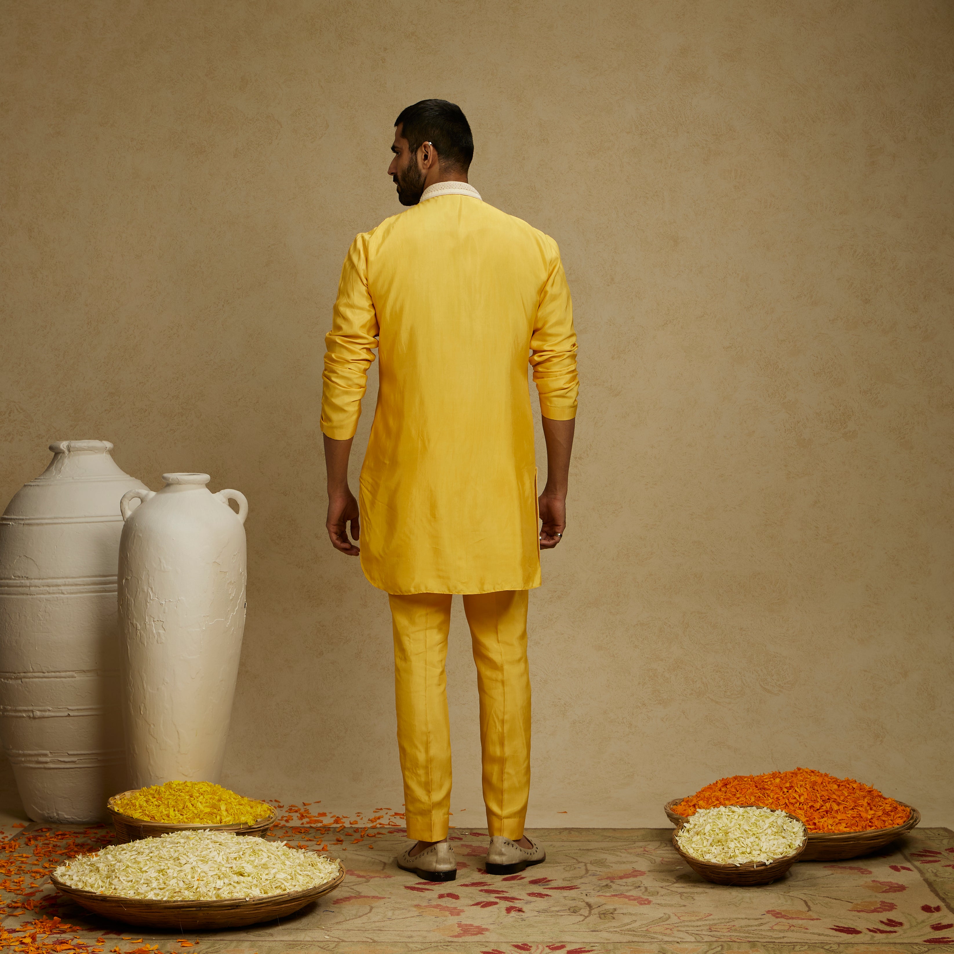 Dandelion Yellow Threadwork Yoke Kurta with Pants