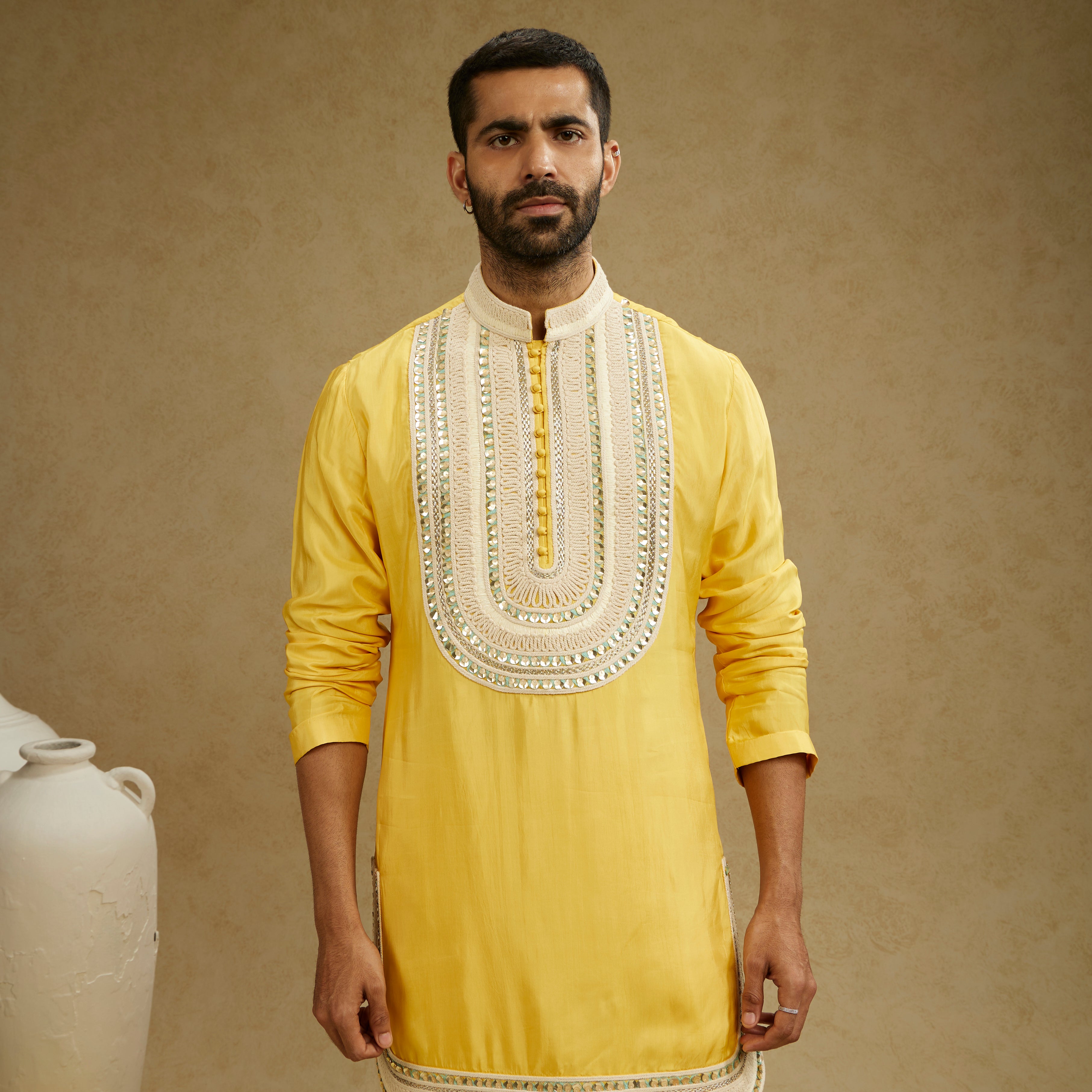 Dandelion Yellow Threadwork Yoke Kurta with Pants