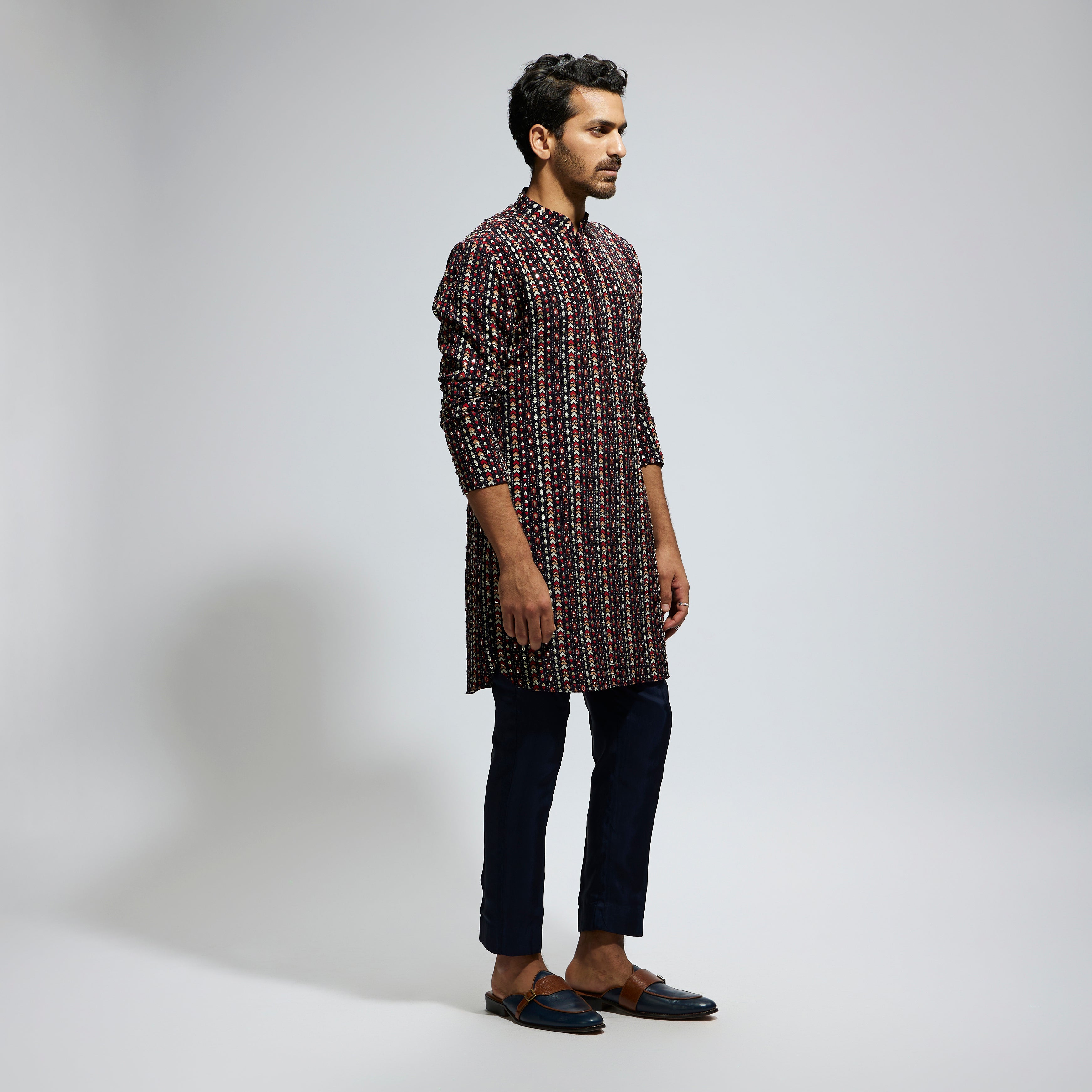 BLUE BOHO HIGHLIGHTED SHORT KURTA WITH PANTS