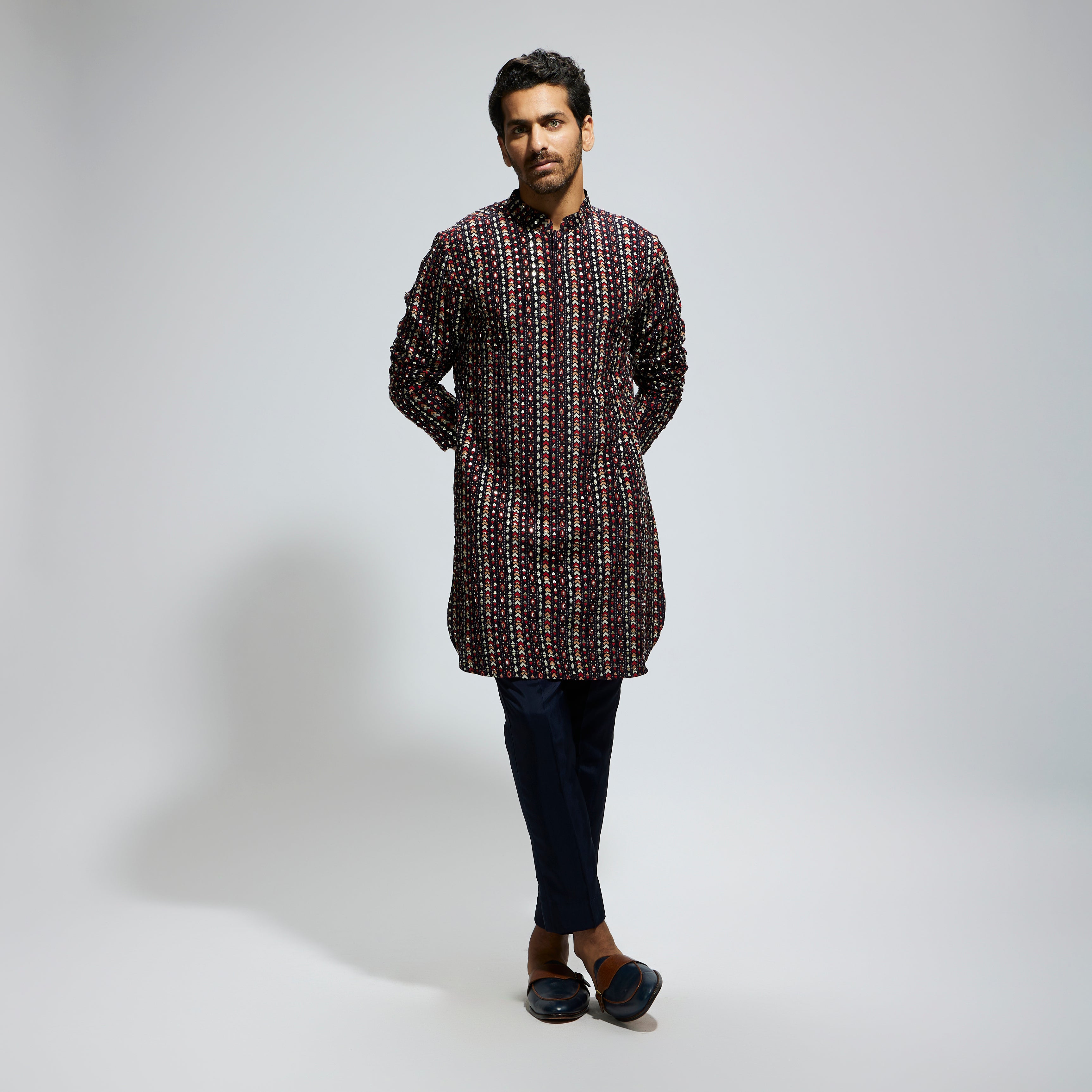BLUE BOHO HIGHLIGHTED SHORT KURTA WITH PANTS